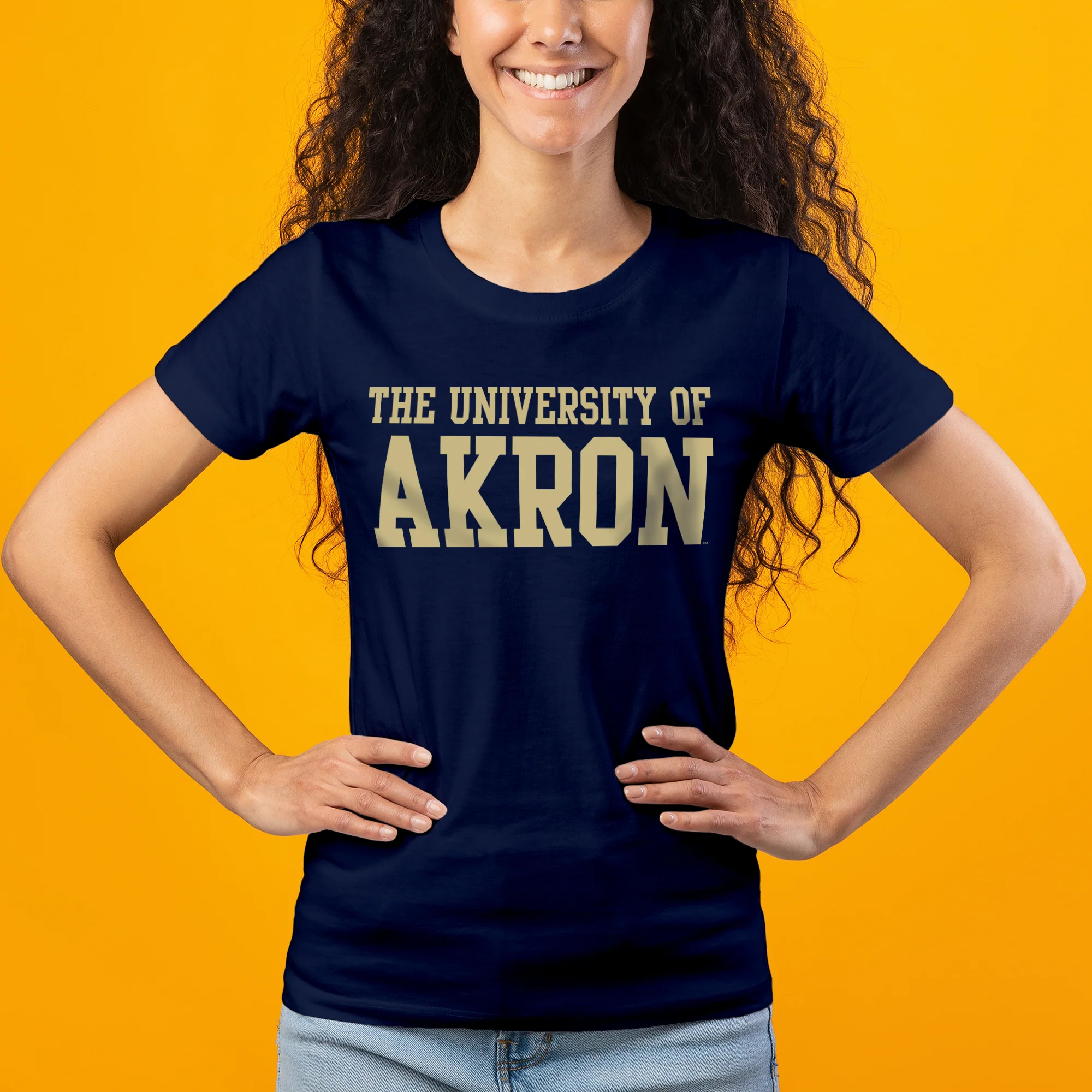 Akron Zips Basic Block Women's T Shirt - Navy - Image 4