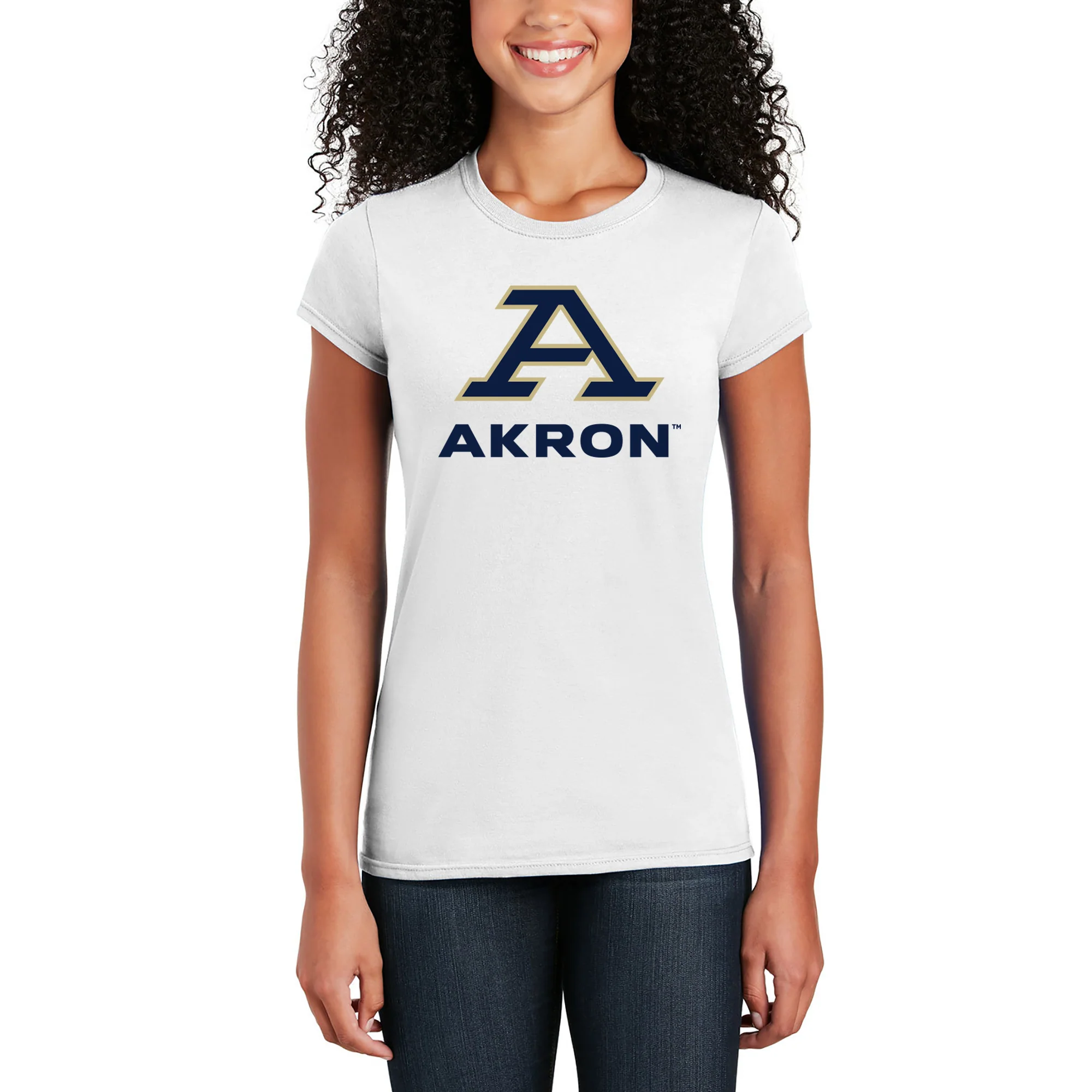 Akron Zips Primary Logo Women's T Shirt - White - Image 3
