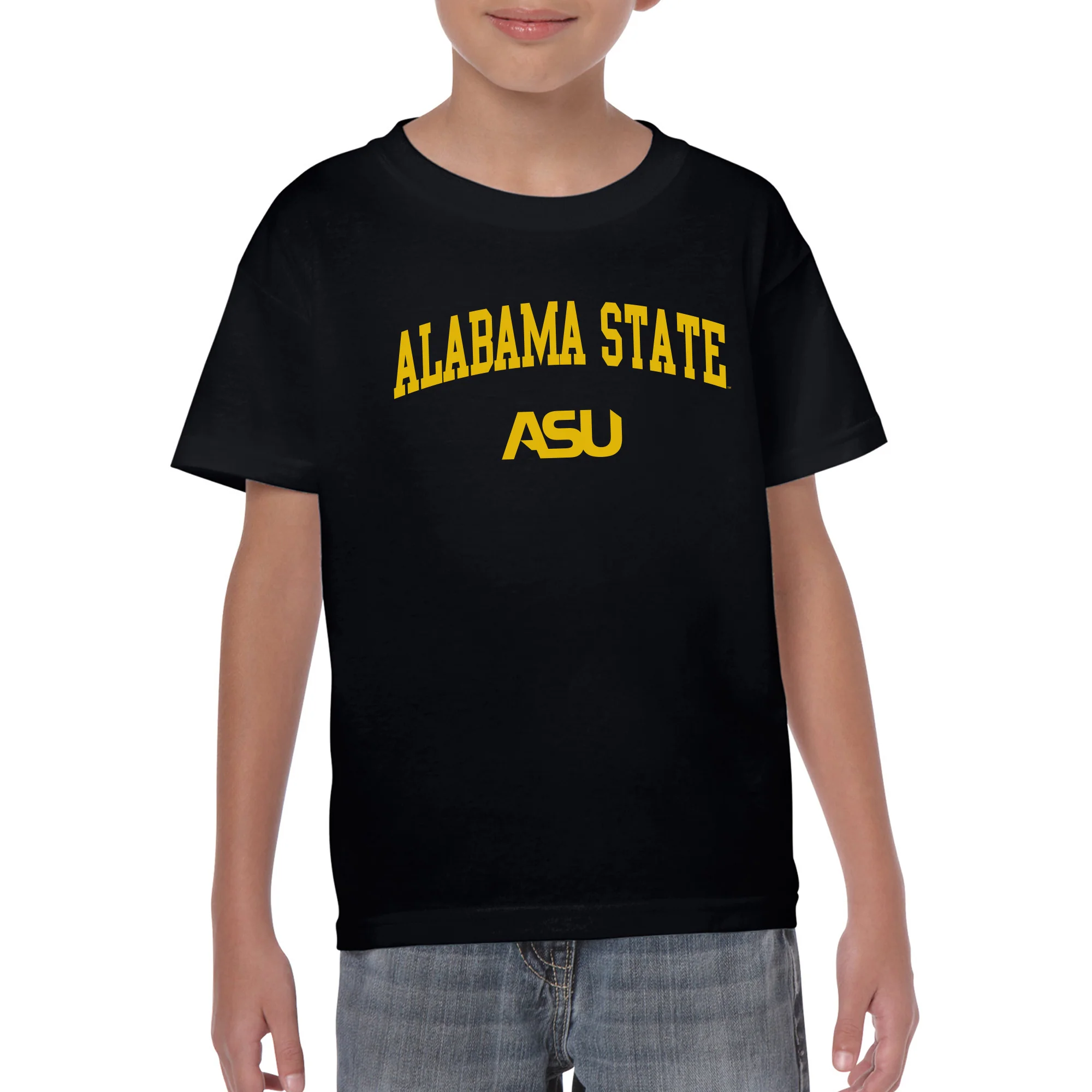 Alabama State University Hornets Arch Logo Youth Short Sleeve T Shirt - Black - Image 3