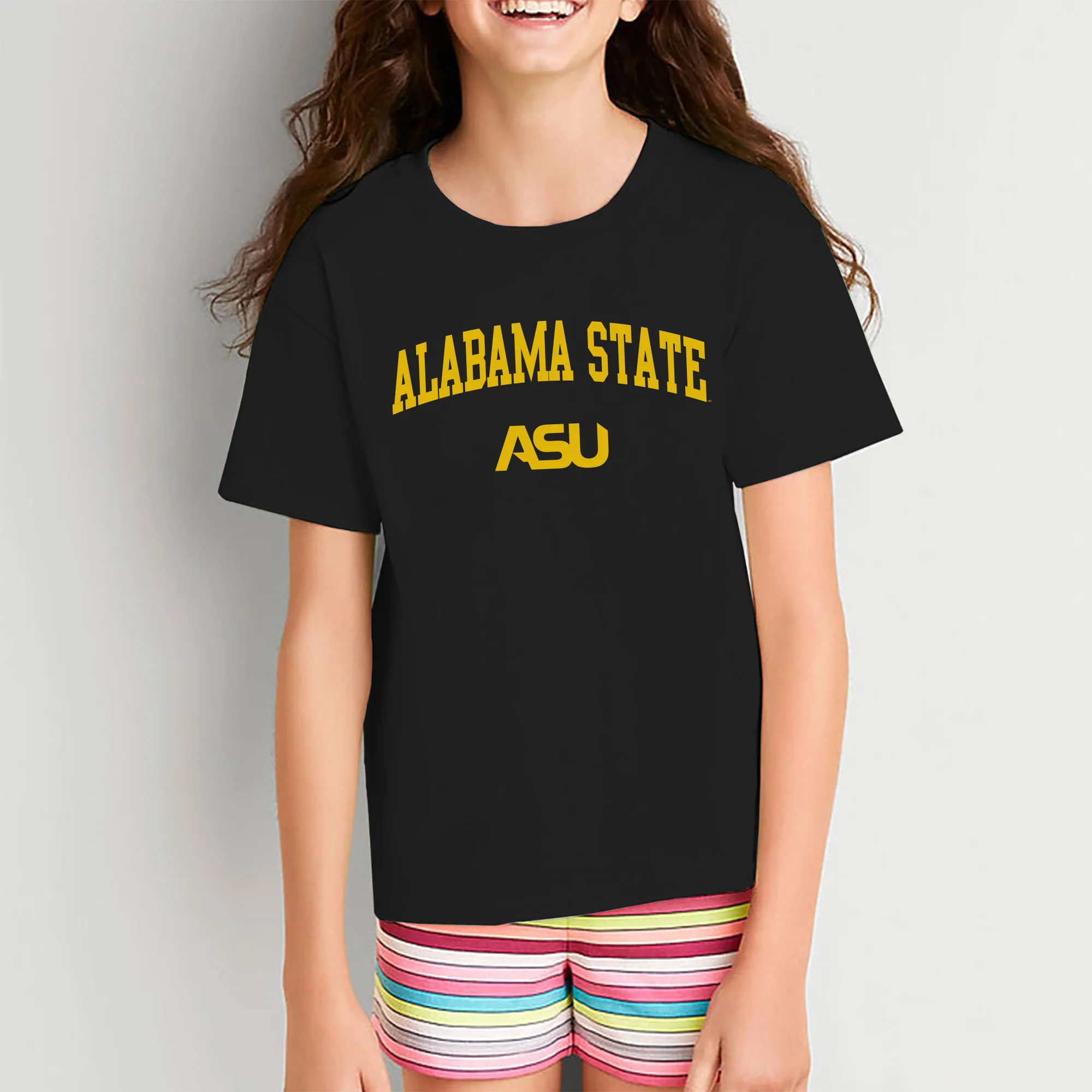 Alabama State University Hornets Arch Logo Youth Short Sleeve T Shirt - Black - Image 4
