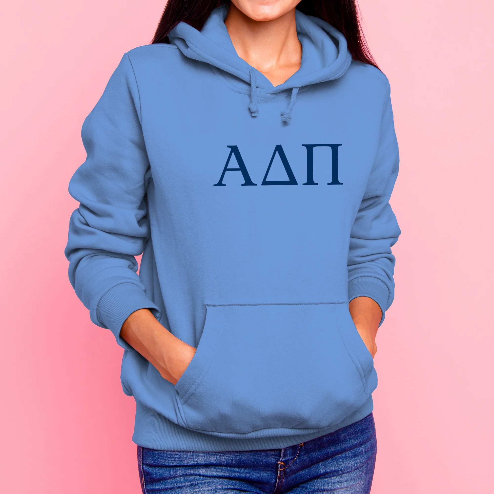 Alpha Delta Pi Greek Letter Block Hoodie - Carolina Blue - Image 3