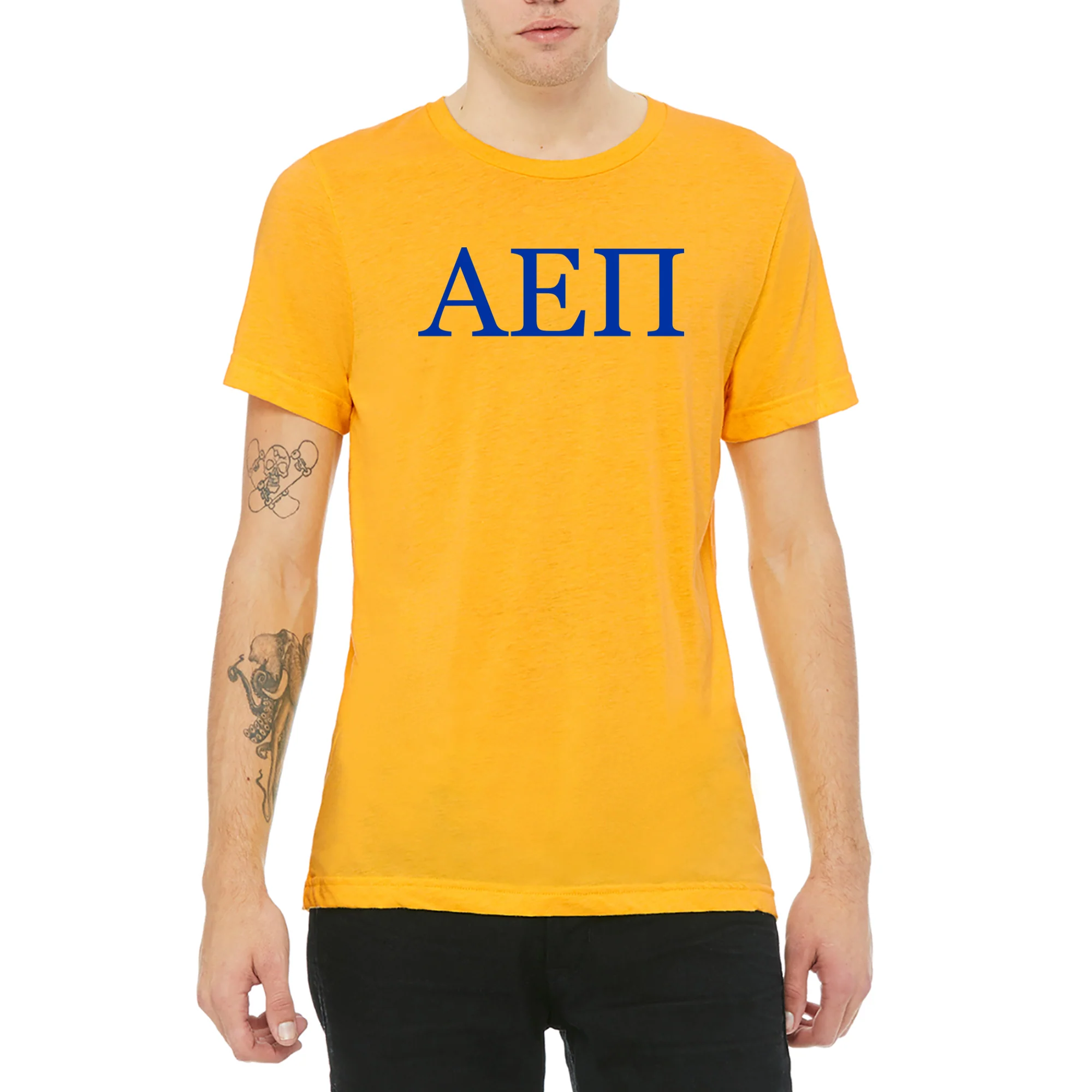 Alpha Epsilon Pi Greek Letter Block Canvas Triblend T-Shirt - Yellow Gold - Image 3