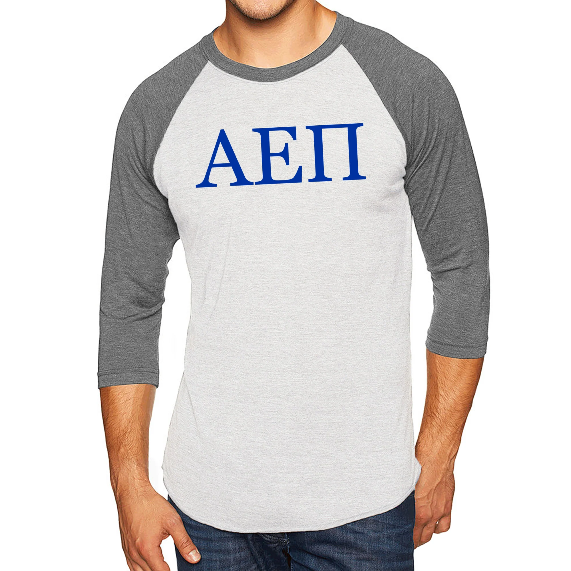 Alpha Epsilon Pi Greek Letter Block Raglan - Heather White/Premium Heather - Image 3