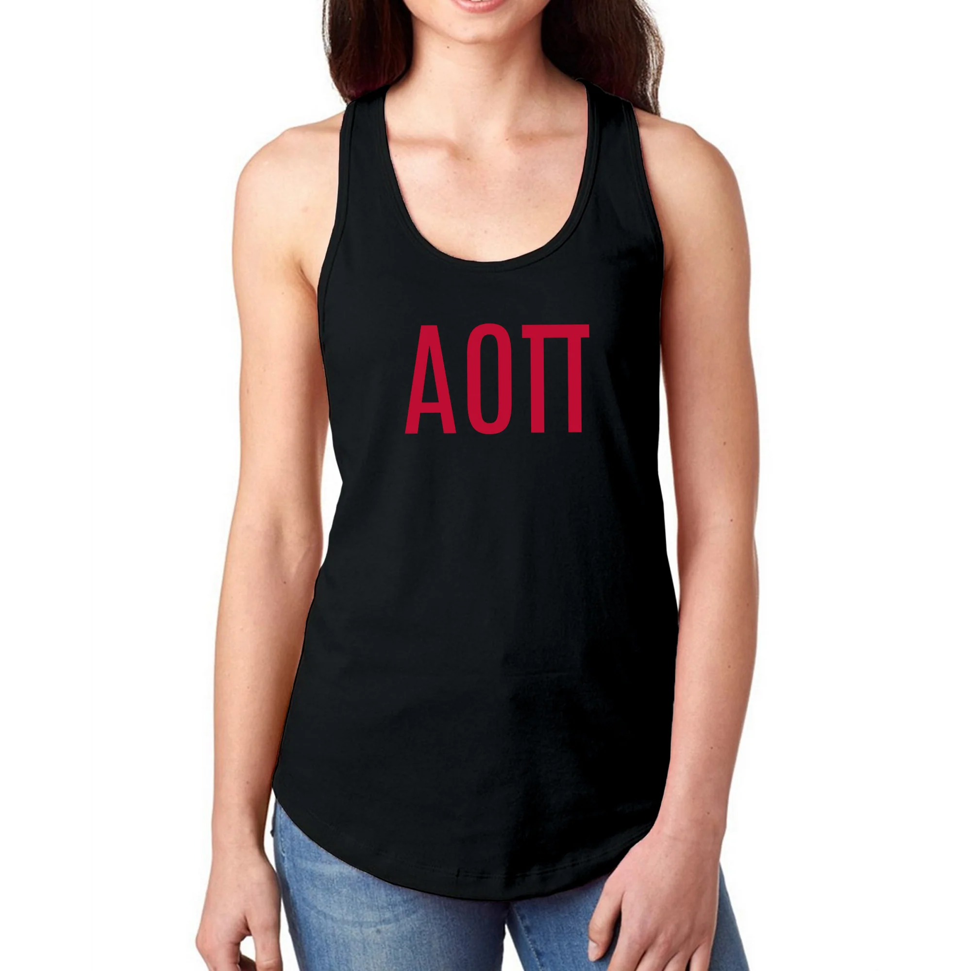 Alpha Omicron Pi Greek Letter Block Racerback Tank - Black - Image 3