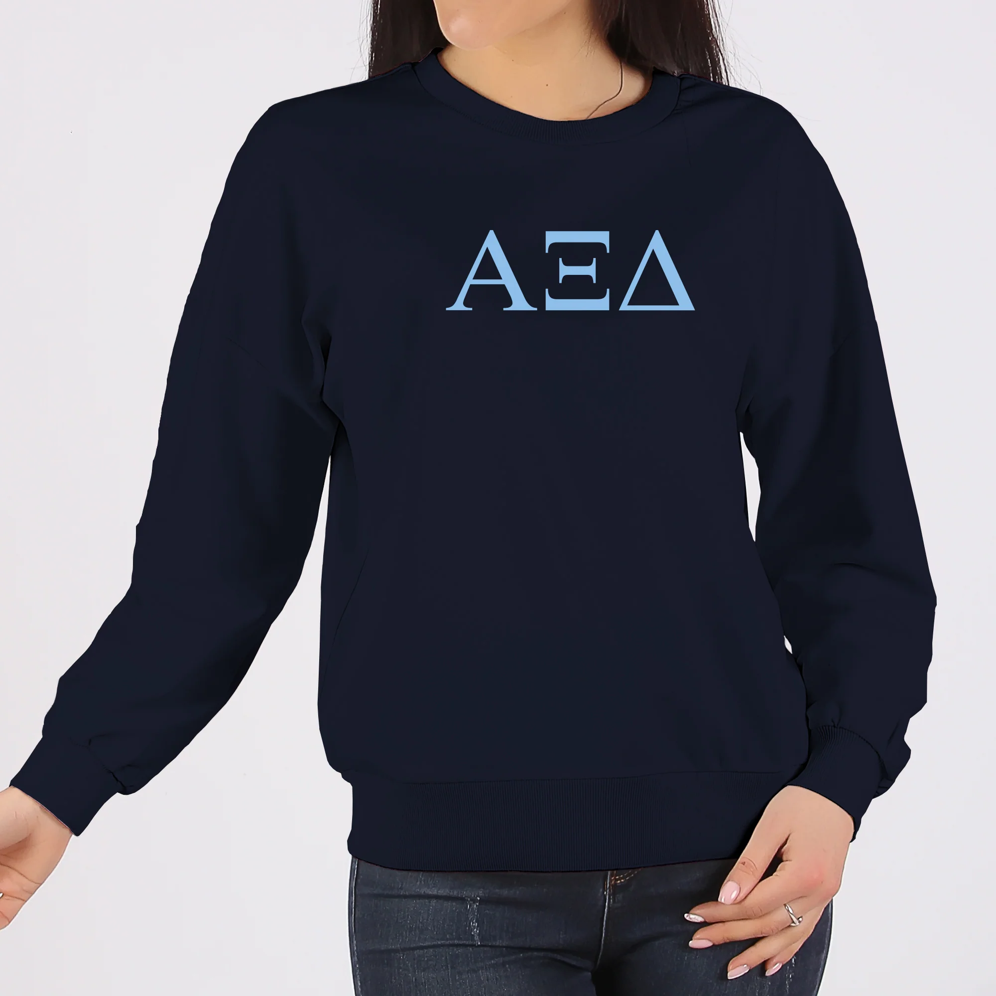 Alpha Xi Delta Greek Letter Block Crewneck - Navy - Image 3