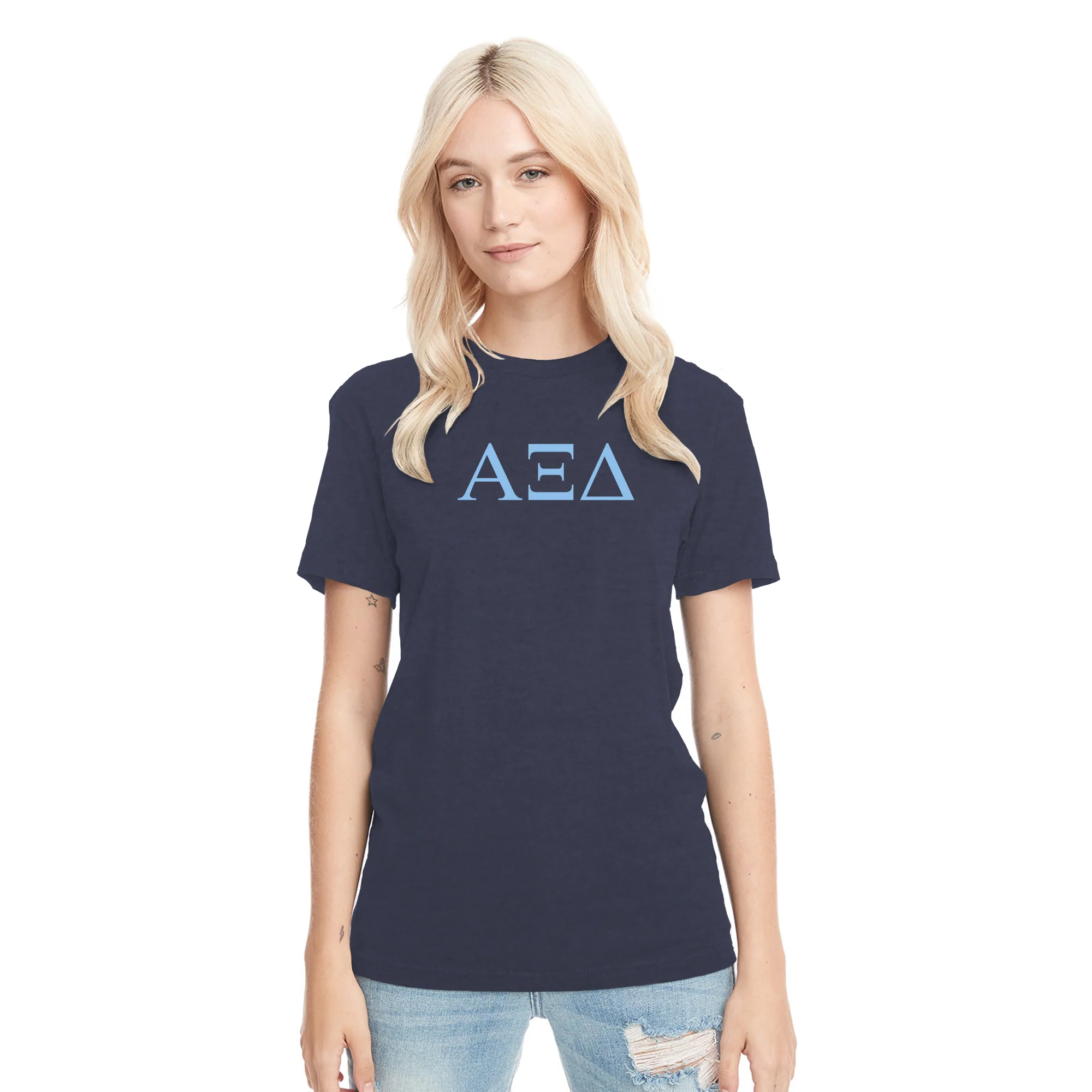 Alpha Xi Delta Greek Letter Block Triblend T-Shirt - Vintage Navy - Image 3