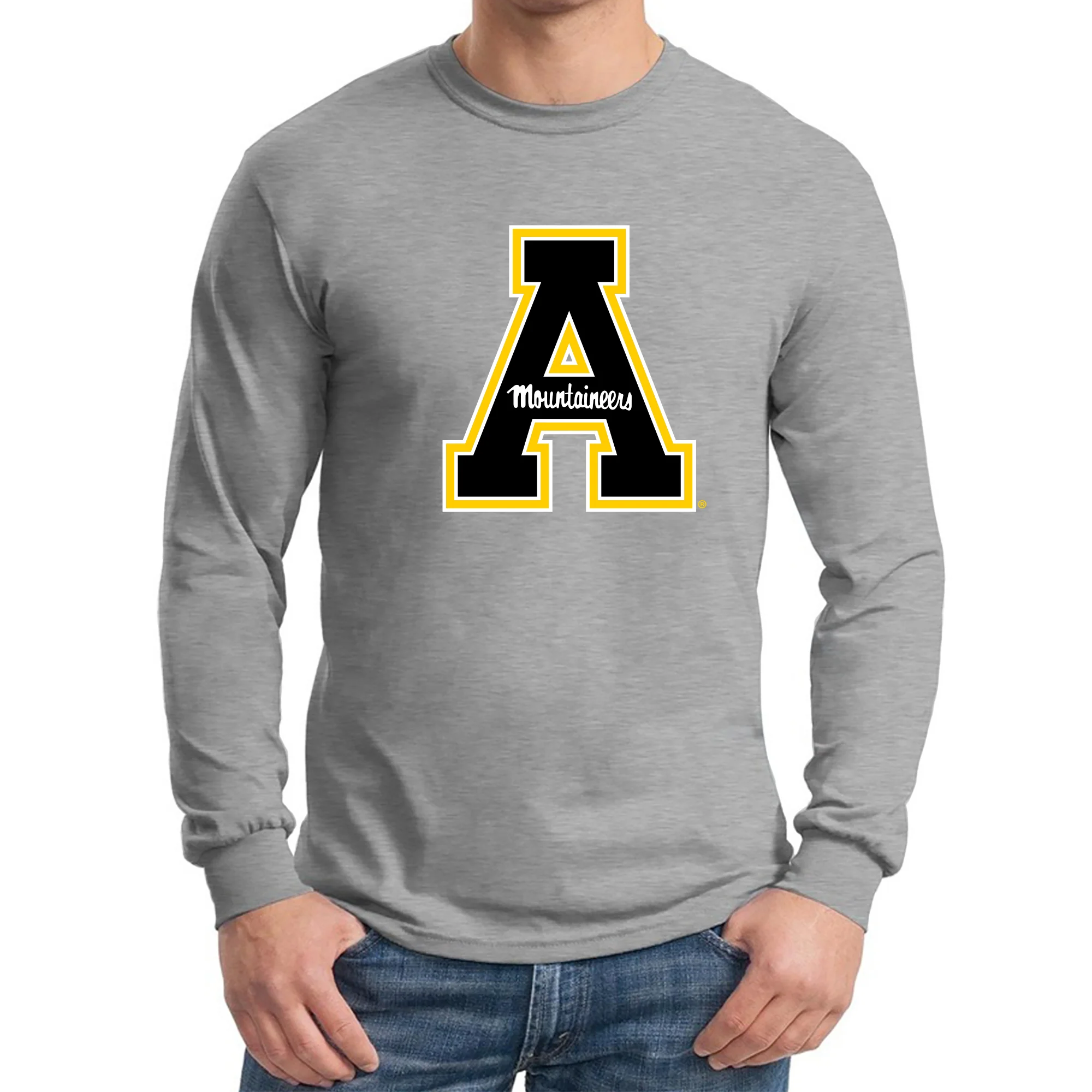 Appalachian State University Mountaineers Primary Logo Cotton Long Sleeve T-Shirt - Sport Grey - Image 3