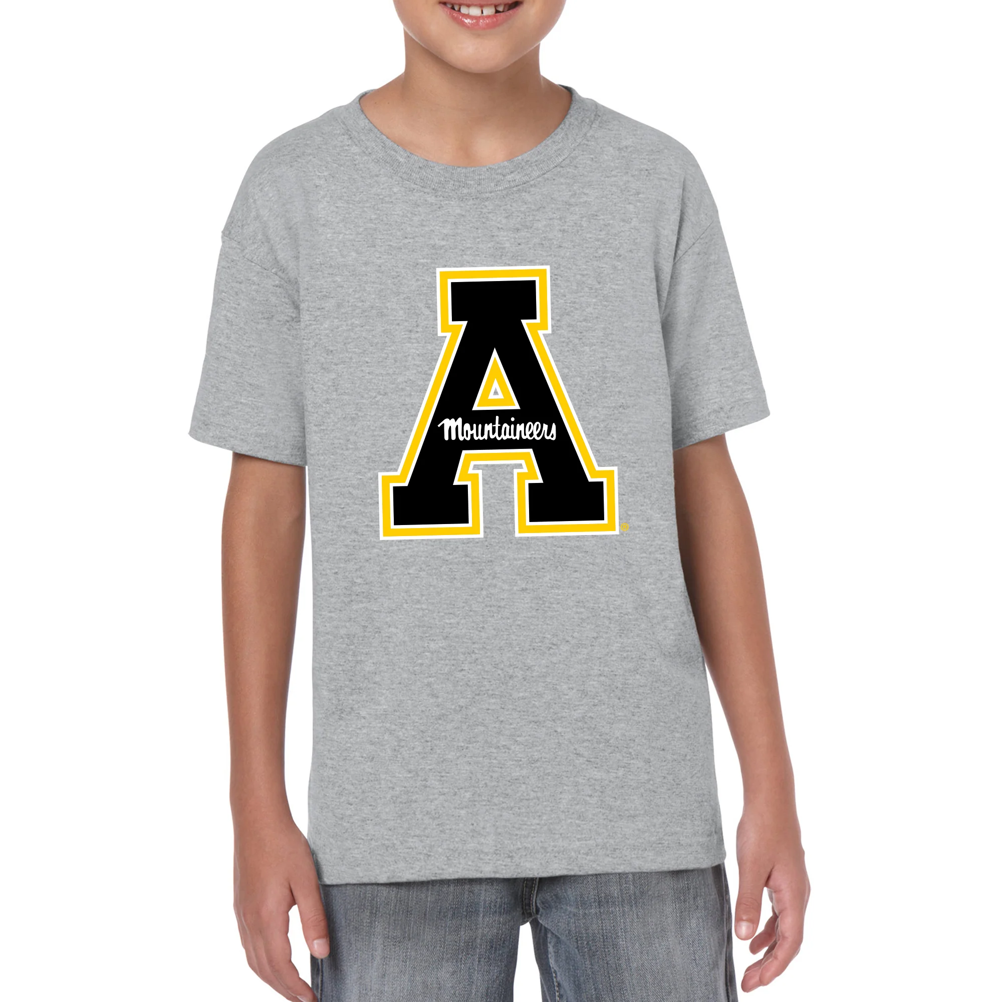 Appalachian State University Mountaineers Primary Logo Cotton Youth T-Shirt - Sport Grey - Image 3