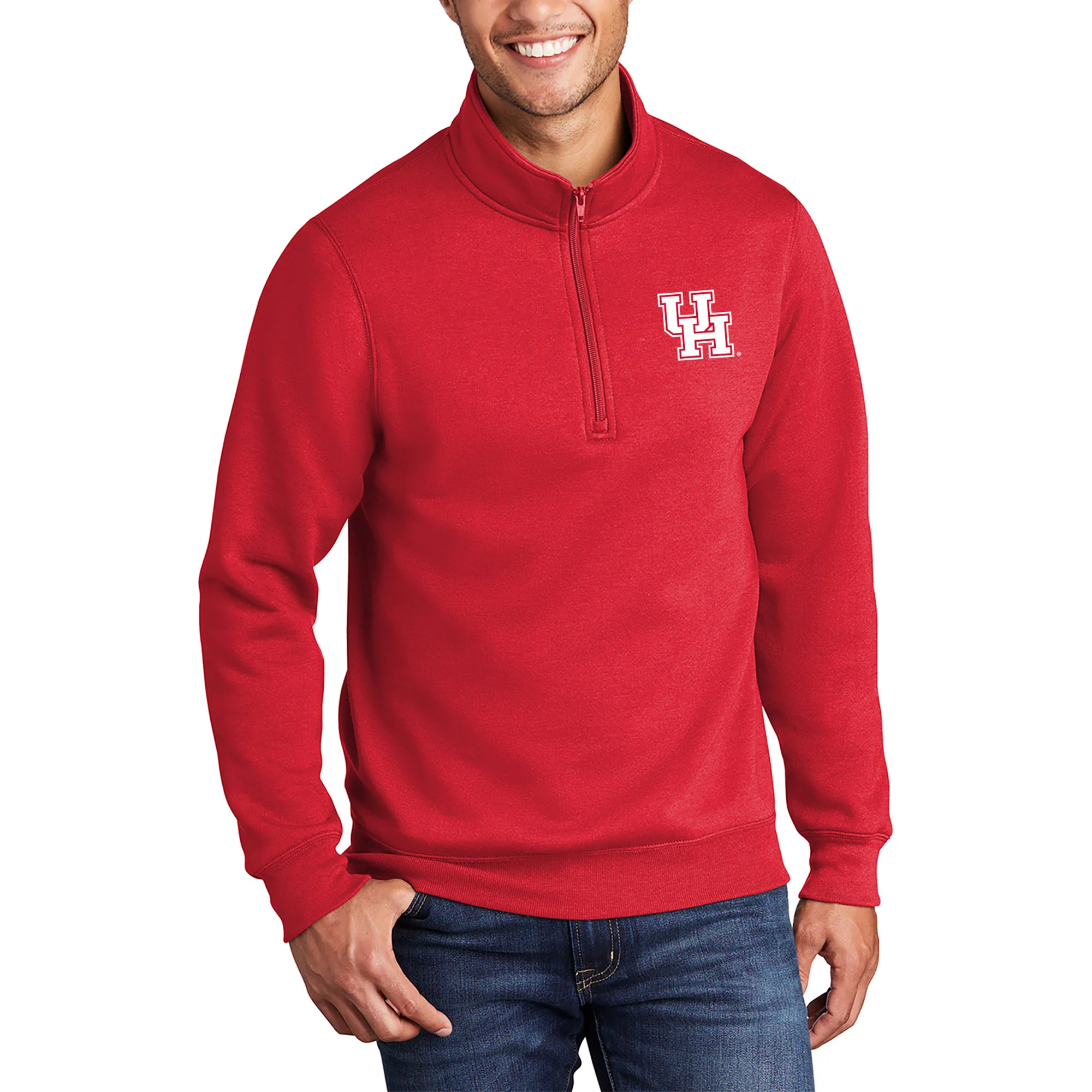 Houston Cougars Primary Logo Left Chest 1/4 Zip Sweatshirt - Red - Image 3