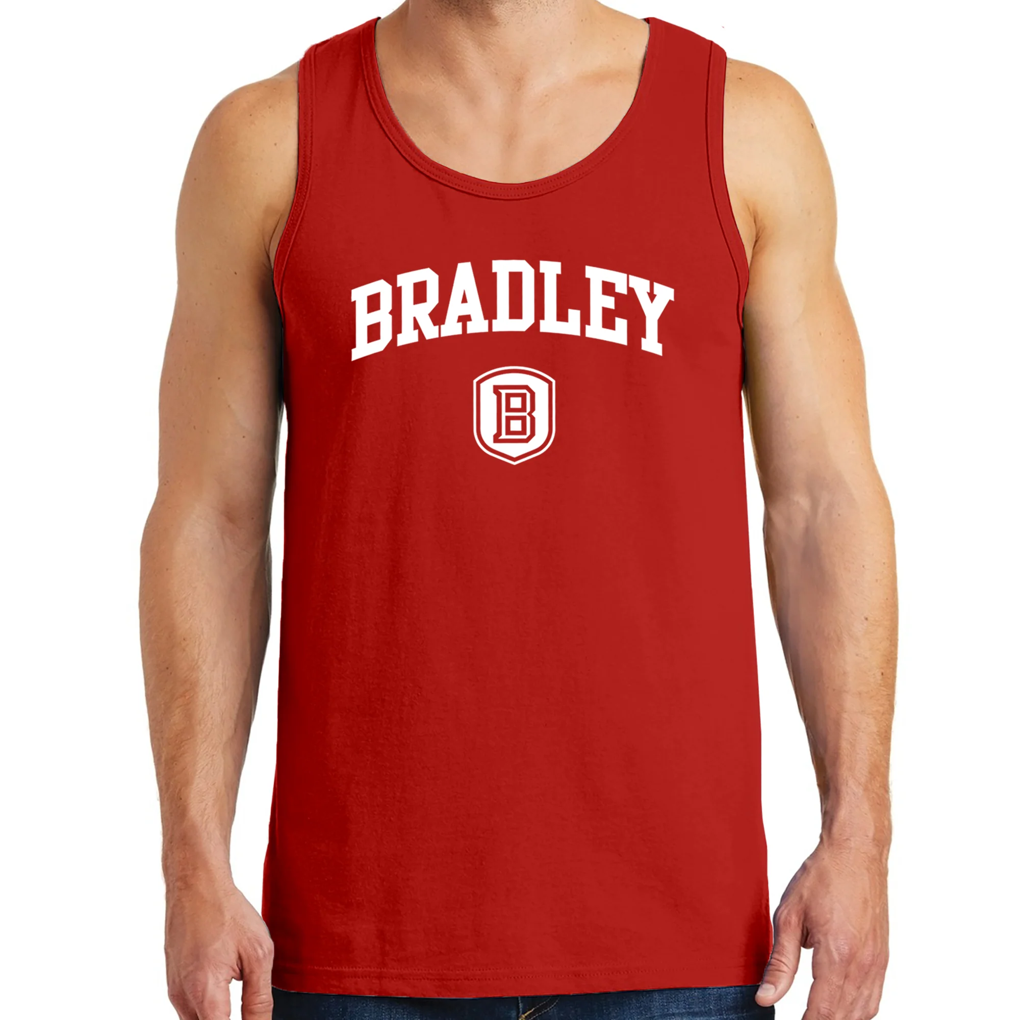 Bradley University Braves Arch Logo Heavy Cotton Tank Top  - Red - Image 3