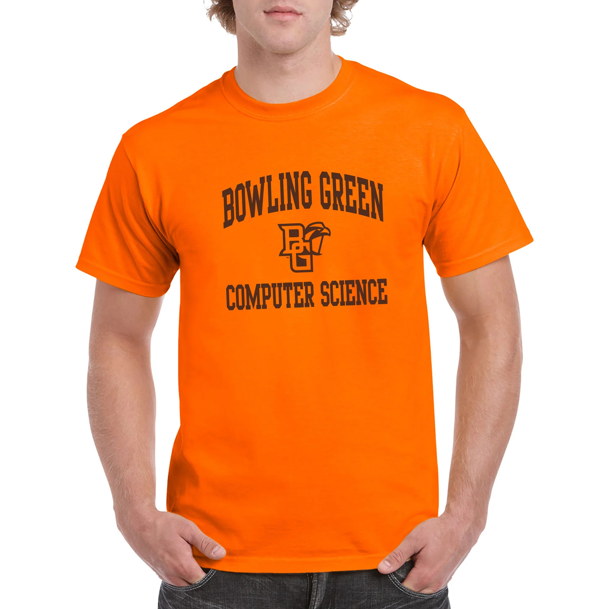 Bowling Green State University Falcons Arch Logo Computer Science Basic Cotton Short Sleeve T Shirt - Orange - Image 4