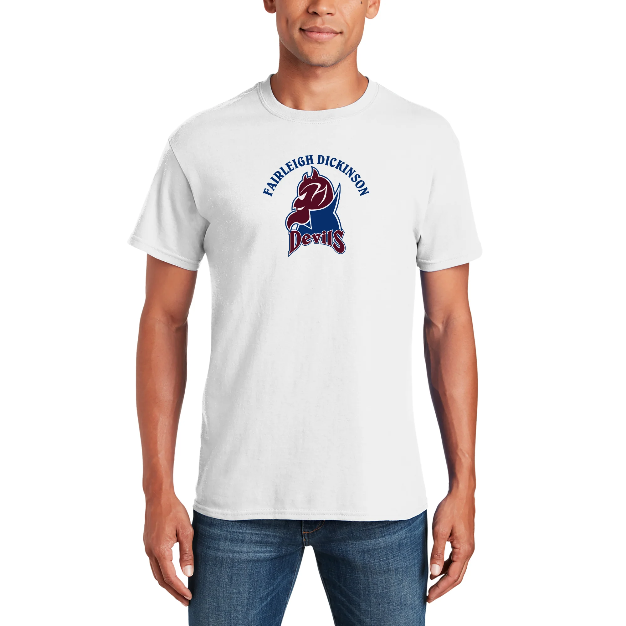 Fairleigh Dickinson University Devils Arch Logo Basic Cotton Short Sleeve T Shirt - White - Image 3