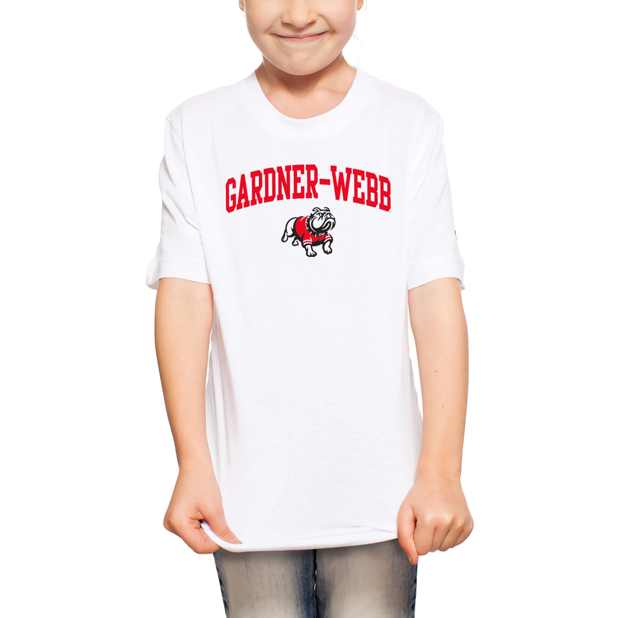 Gardner-Webb University Bulldogs Arch Logo Basic Cotton Short Sleeve Youth T Shirt - White - Image 4