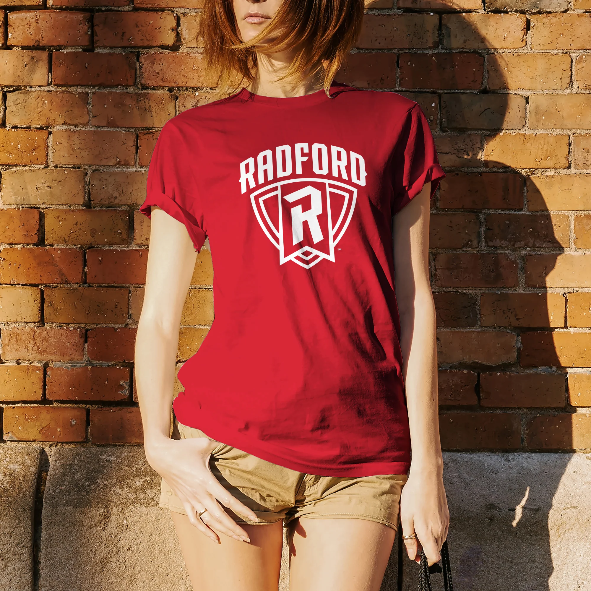 Radford University Highlanders Arch Logo Basic Cotton Short Sleeve T Shirt - Red - Image 4