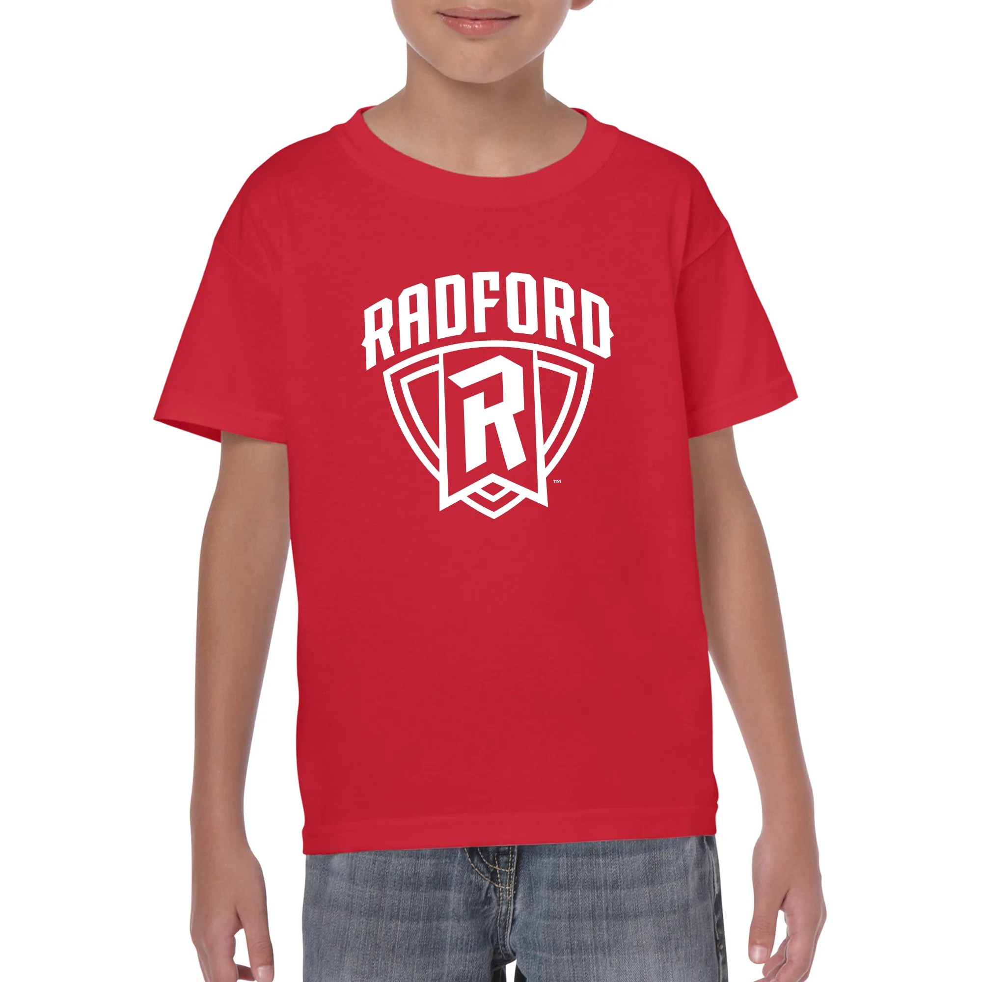 Radford University Highlanders Arch Logo Basic Cotton Short Sleeve Youth T Shirt - Red - Image 3