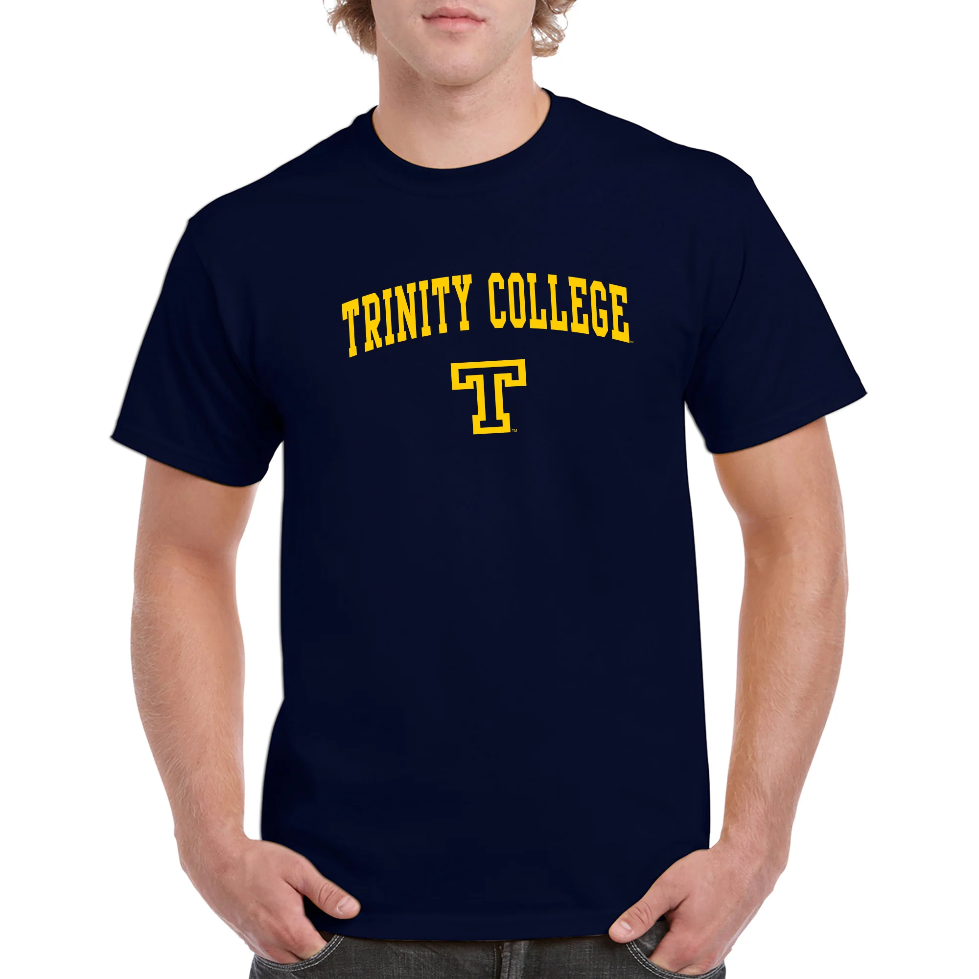 Trinity College Bantams Arch Logo Basic Cotton Short Sleeve T Shirt - Navy - Image 3