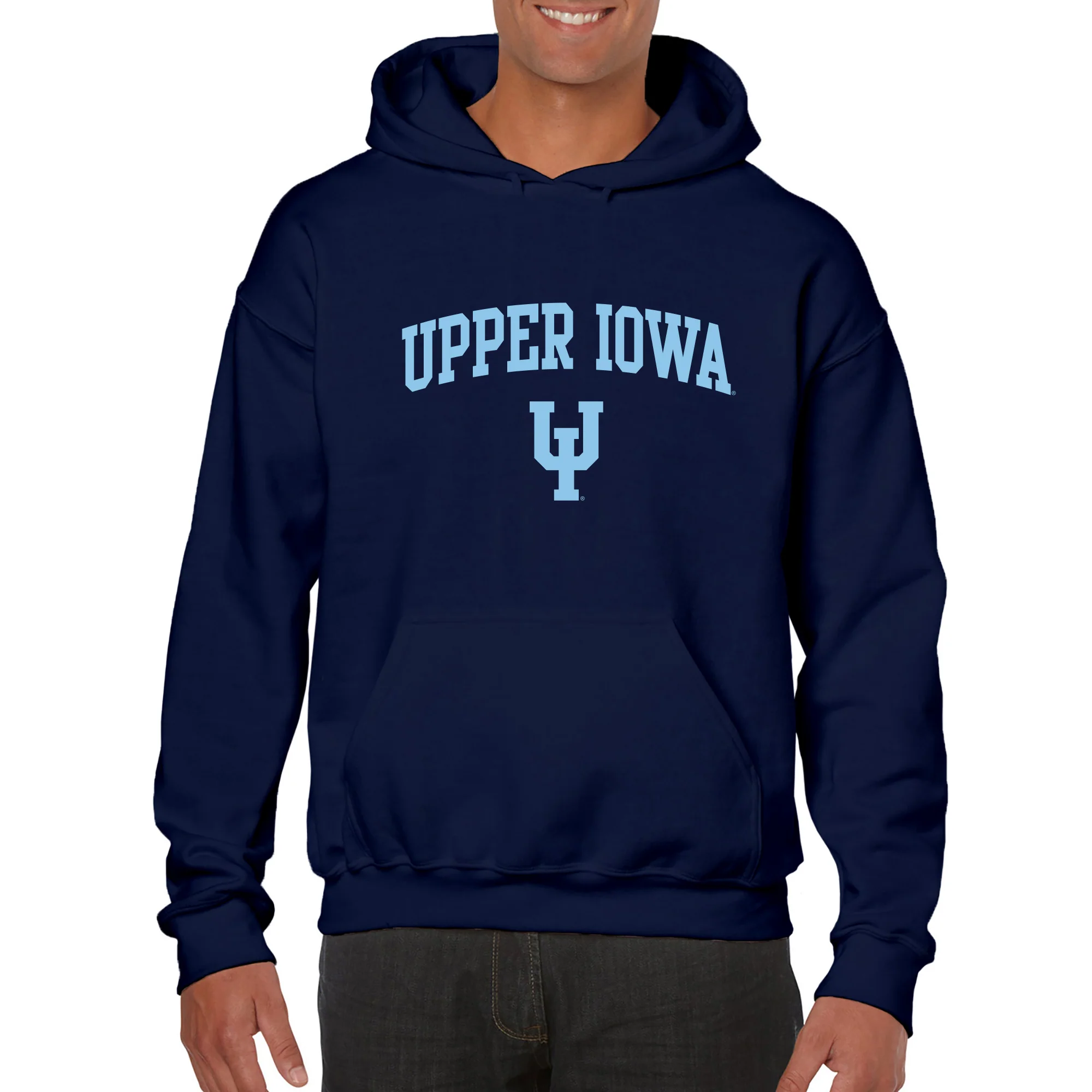 Upper Iowa University Peacocks Arch Logo Heavy Blend Hoodie - Navy - Image 3