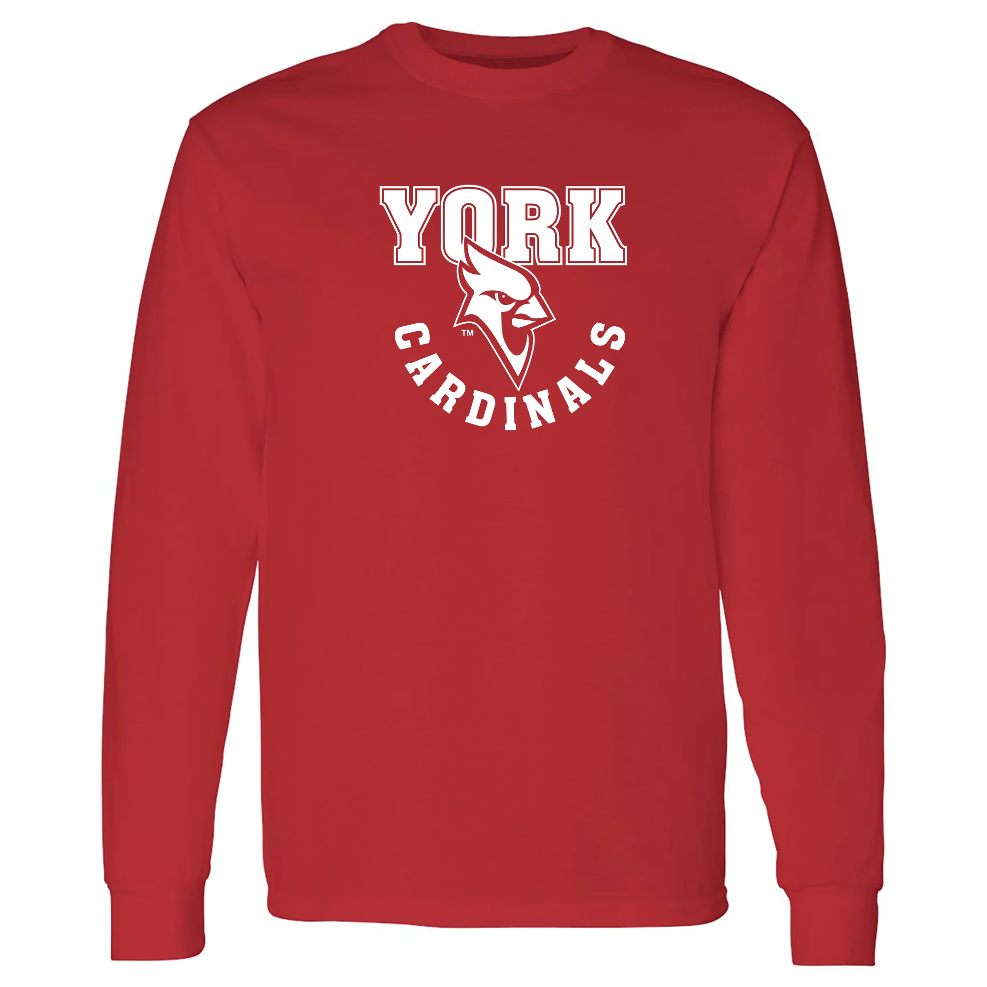 York College Cardinals Arch Logo Basic Cotton Long Sleeve T Shirt - Red