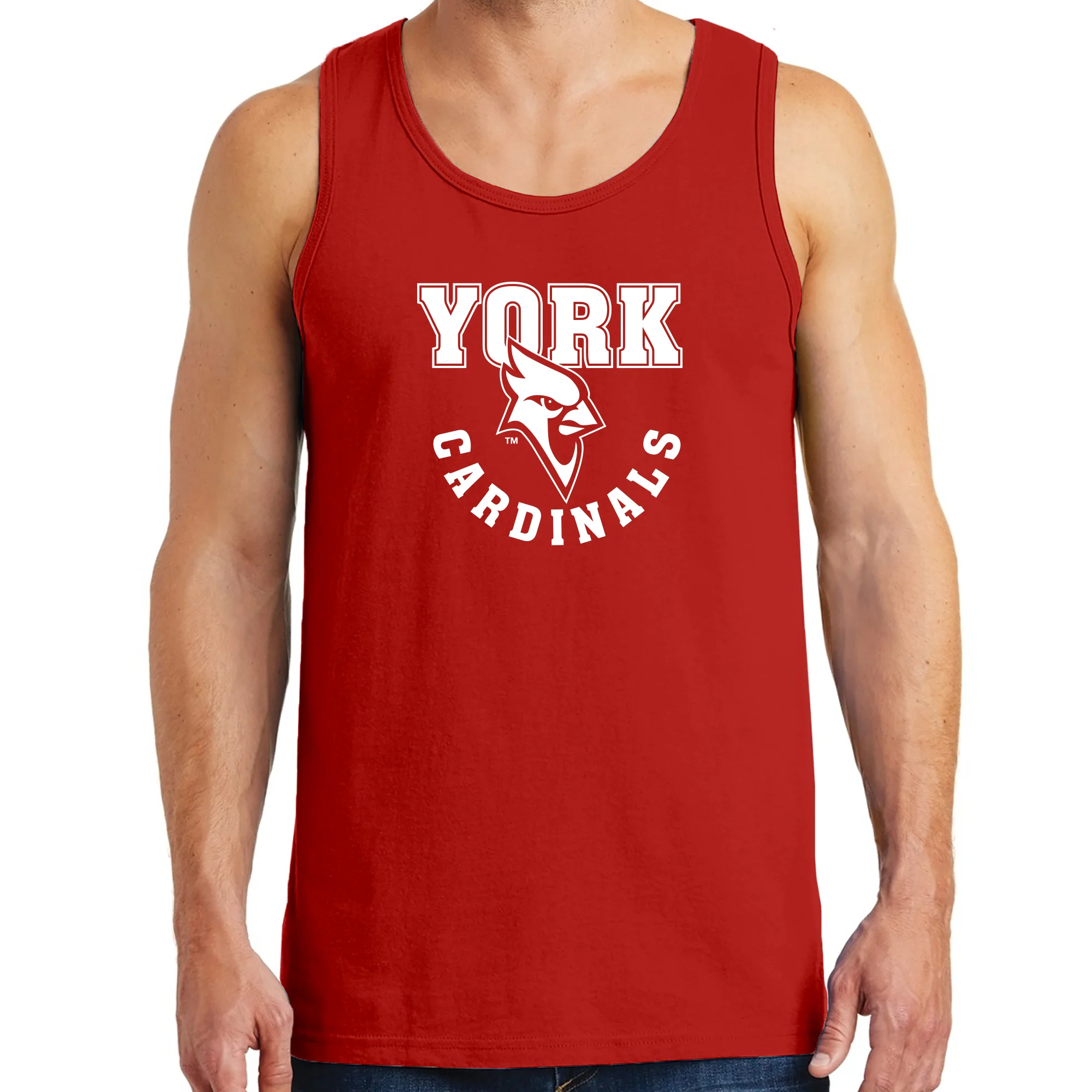 York College Cardinals Arch Logo Heavy Cotton Tank Top - Red - Image 3
