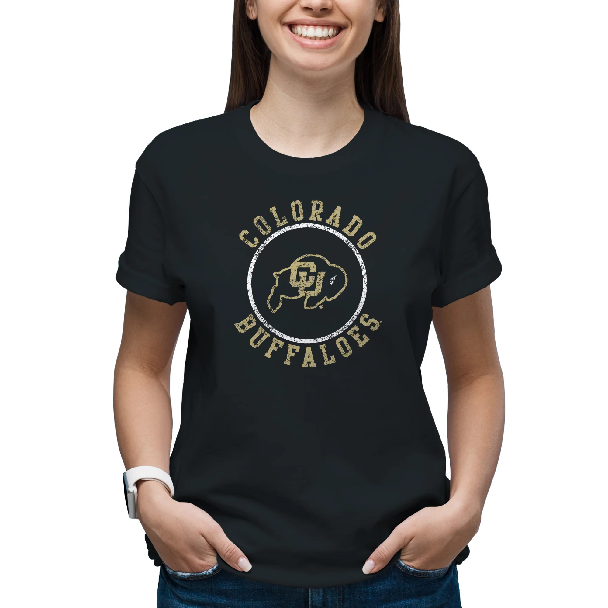 University of Colorado Buffaloes Distressed Circle Logo T Shirt - Black - Image 5