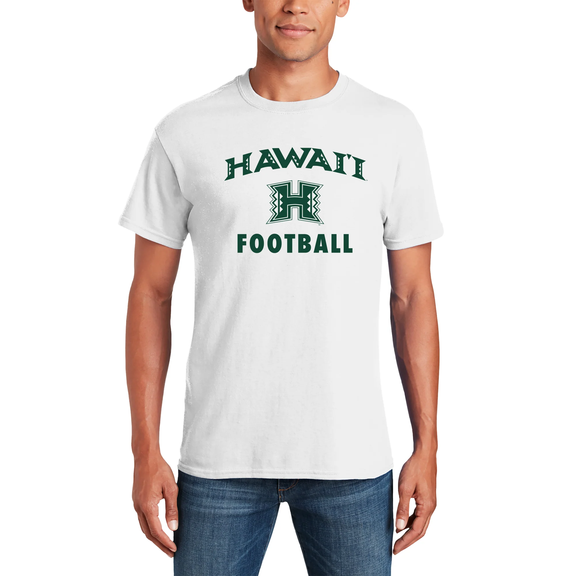 Hawaii Rainbow Warriors Arch Logo Football T Shirt - White - Image 3