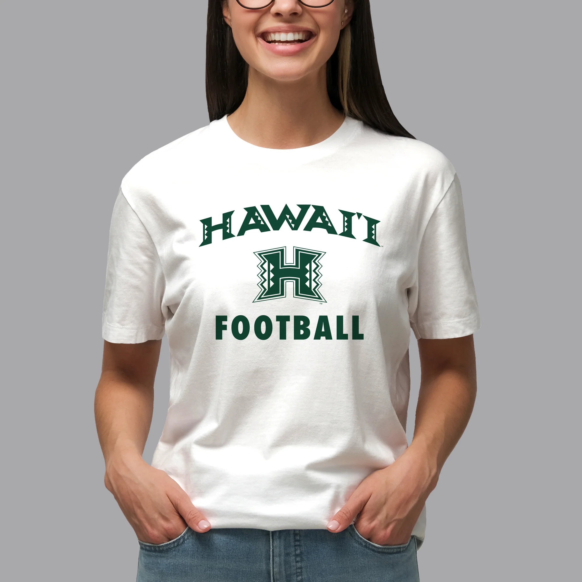 Hawaii Rainbow Warriors Arch Logo Football T Shirt - White - Image 4
