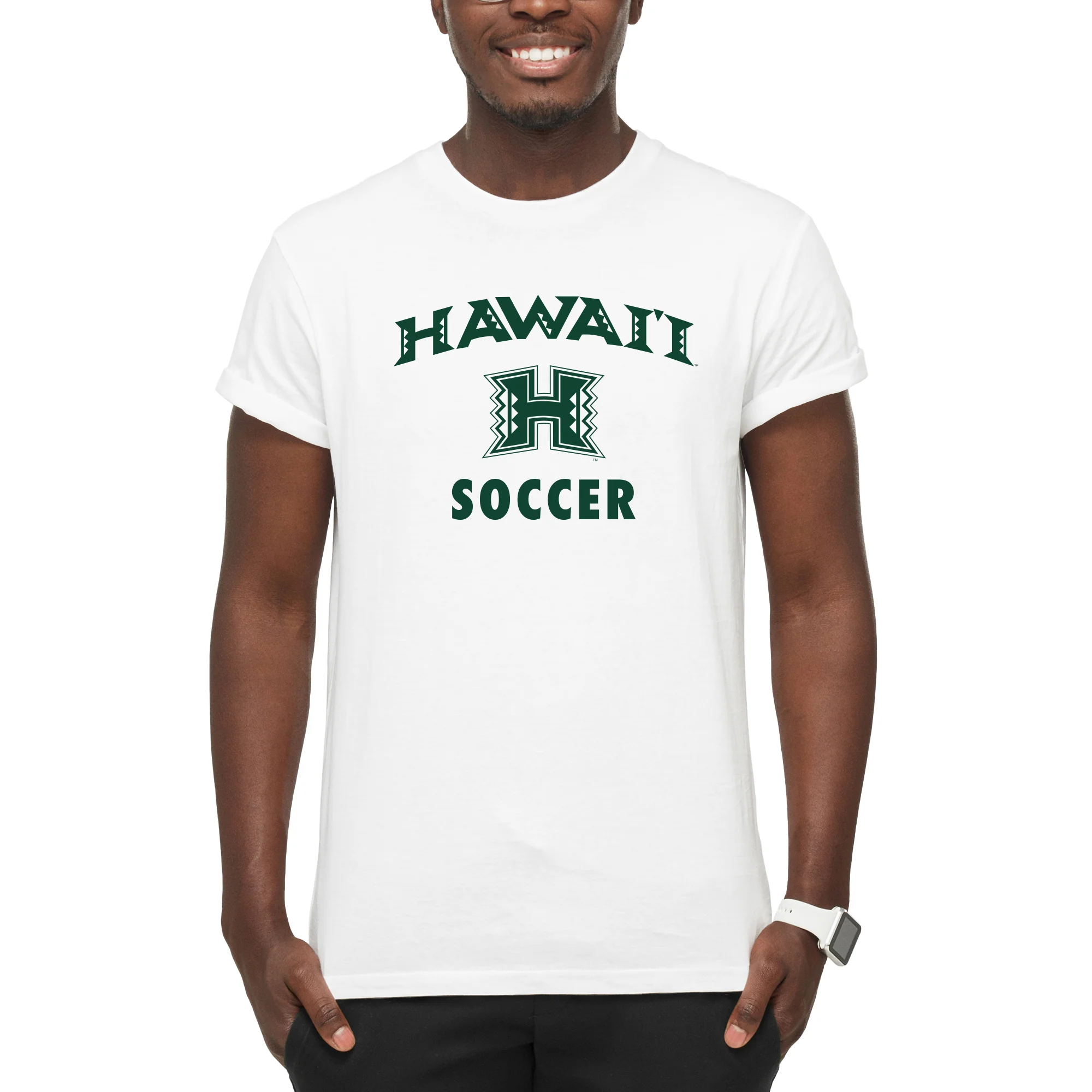 Hawaii Rainbow Warriors Arch Logo Soccer T Shirt - White - Image 3