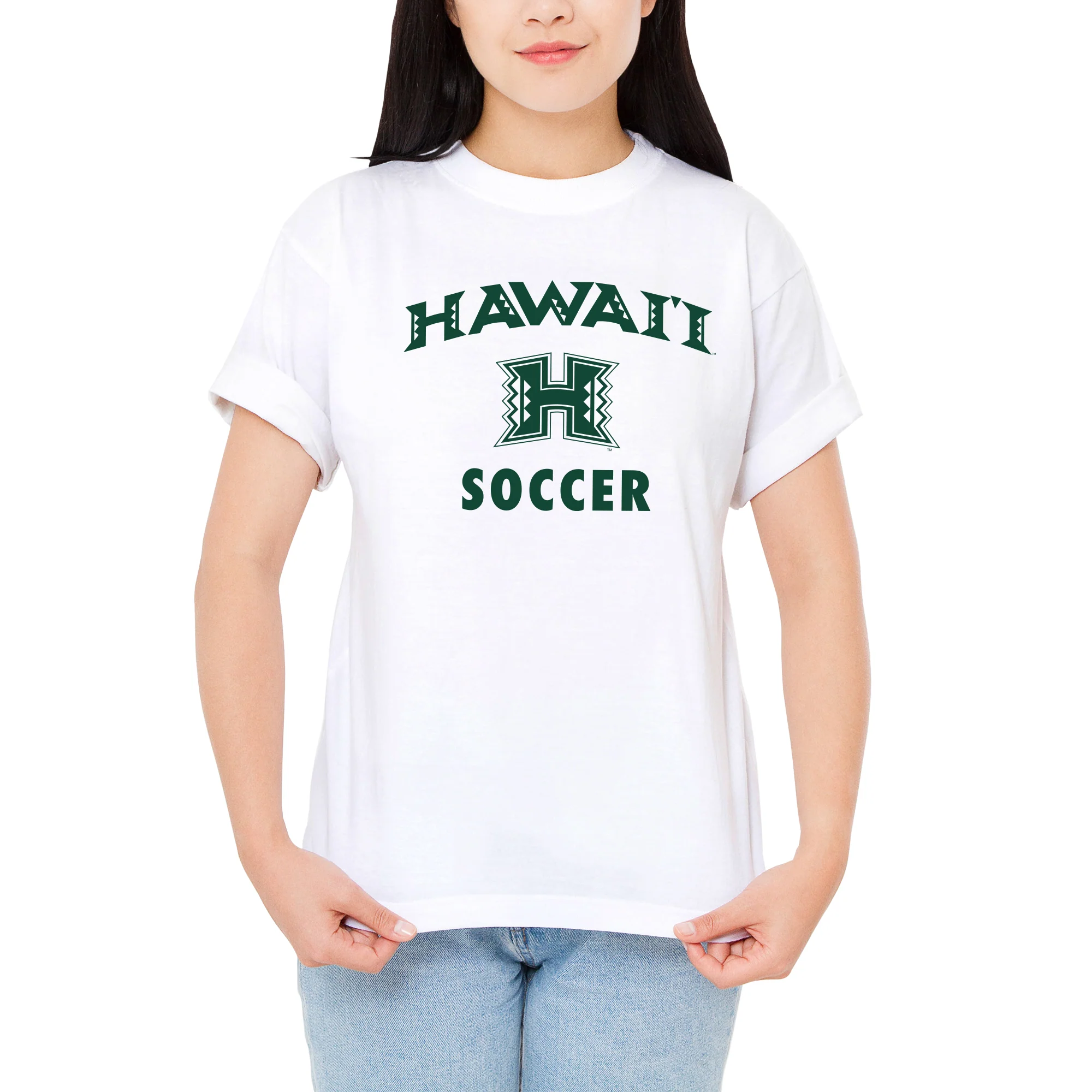 Hawaii Rainbow Warriors Arch Logo Soccer T Shirt - White - Image 4