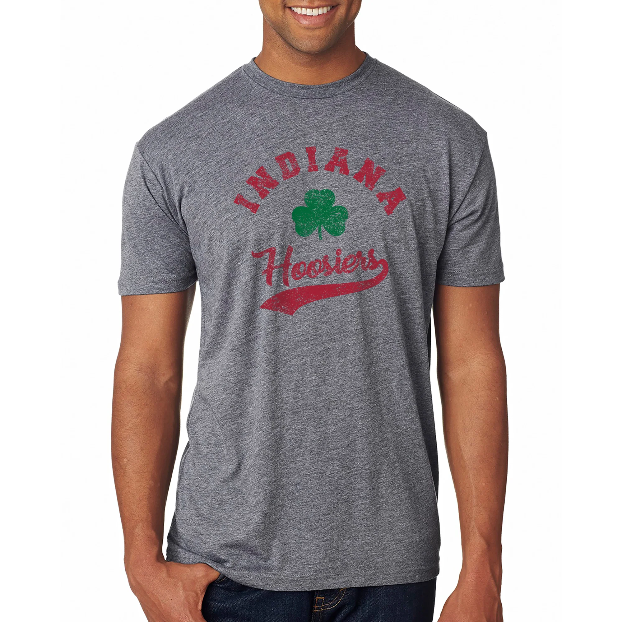 Indiana Hoosiers Retro Clover Script Triblend T Shirt - Premium Heather - Image 3