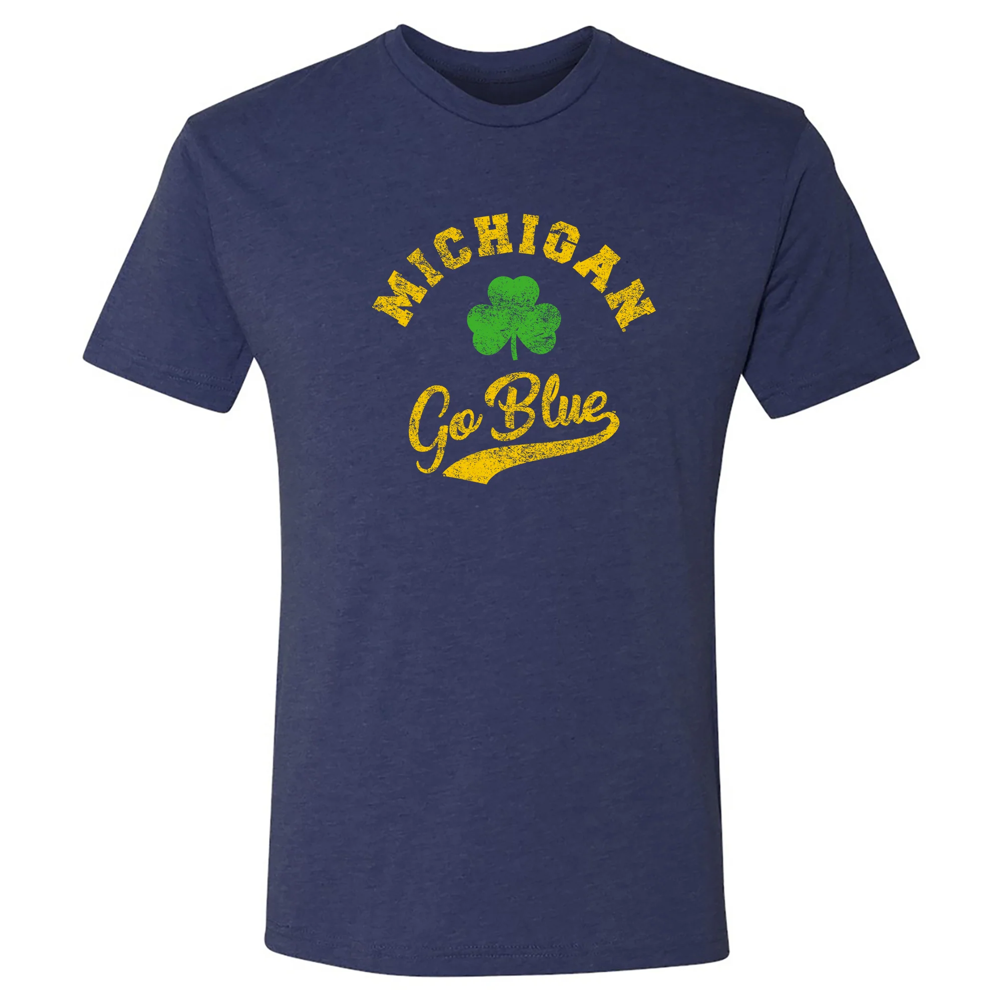 Michigan Wolverines Retro Clover Script Triblend T Shirt - Vintage Navy
