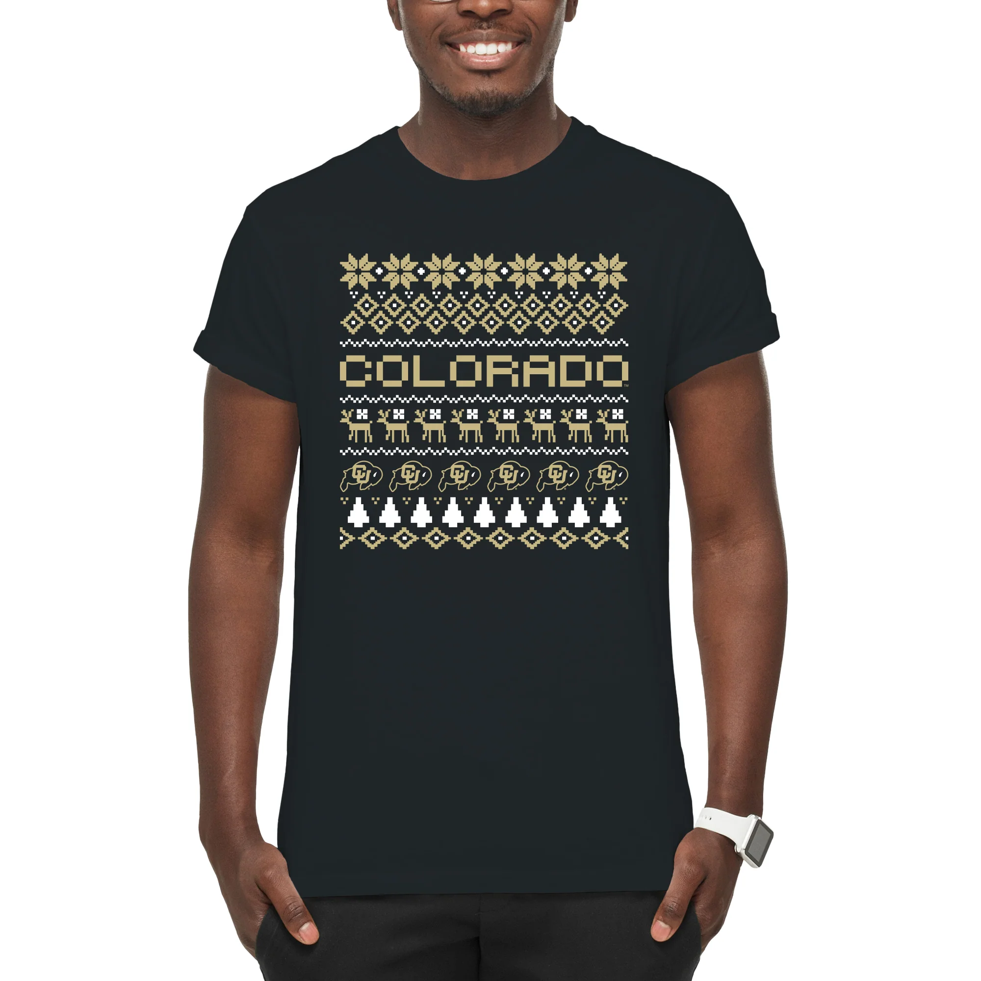 University of Colorado Buffaloes Holiday Ugly Sweater T Shirt - Black - Image 4