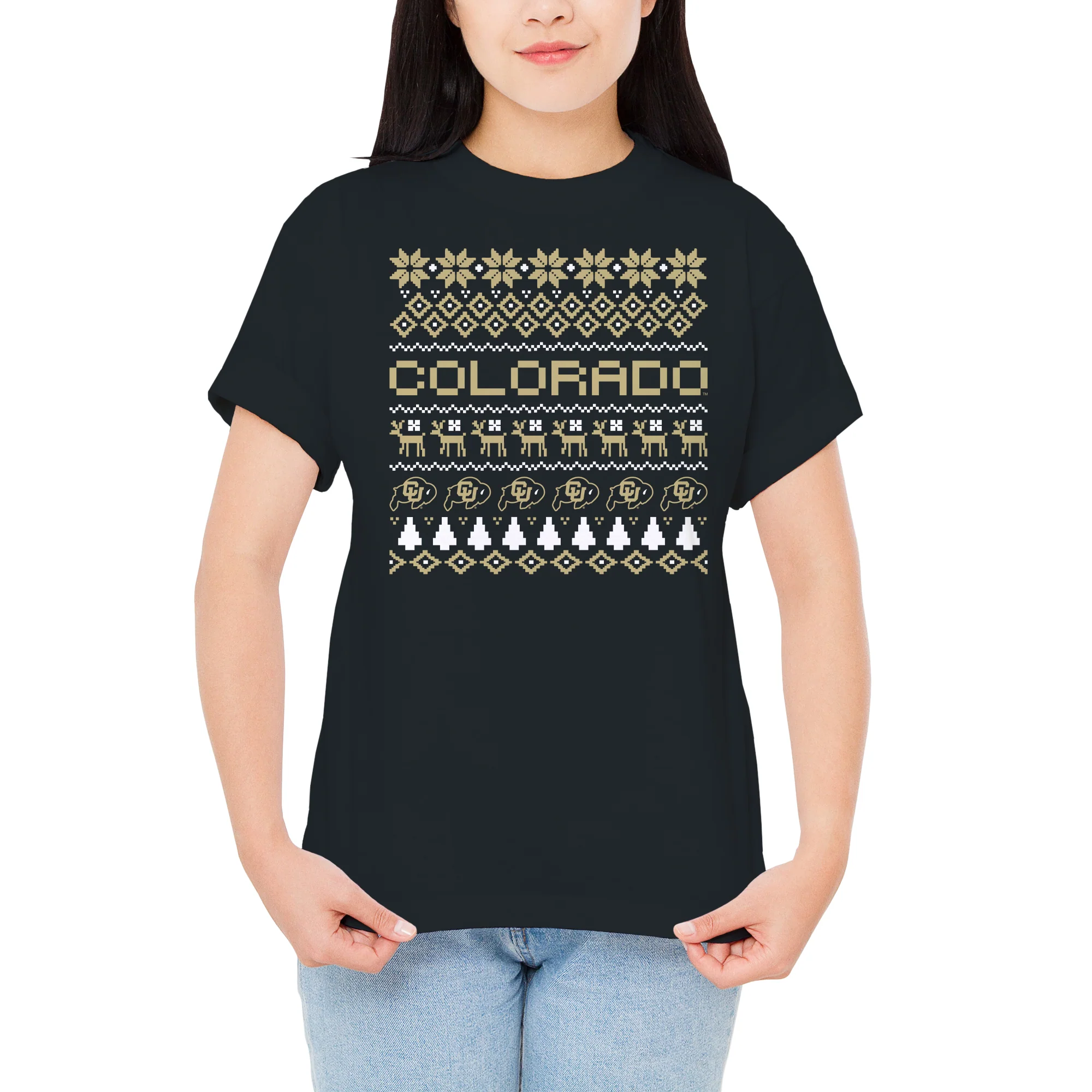 University of Colorado Buffaloes Holiday Ugly Sweater T Shirt - Black - Image 5