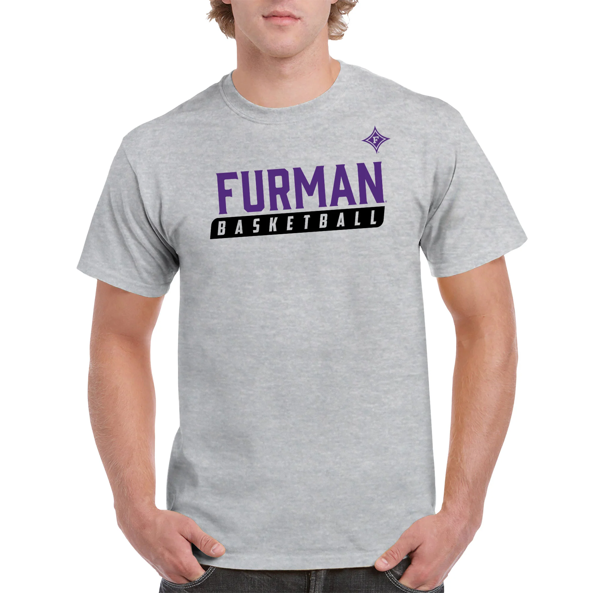 Furman University Paladins Basketball Slant T Shirt - Sport Grey - Image 4