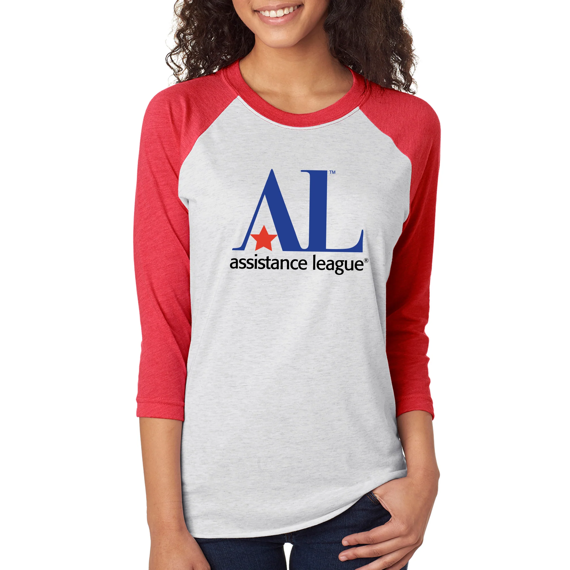 Assistance League Logo Raglan 3/4 Sleeve Shirt - White/Red - Image 3