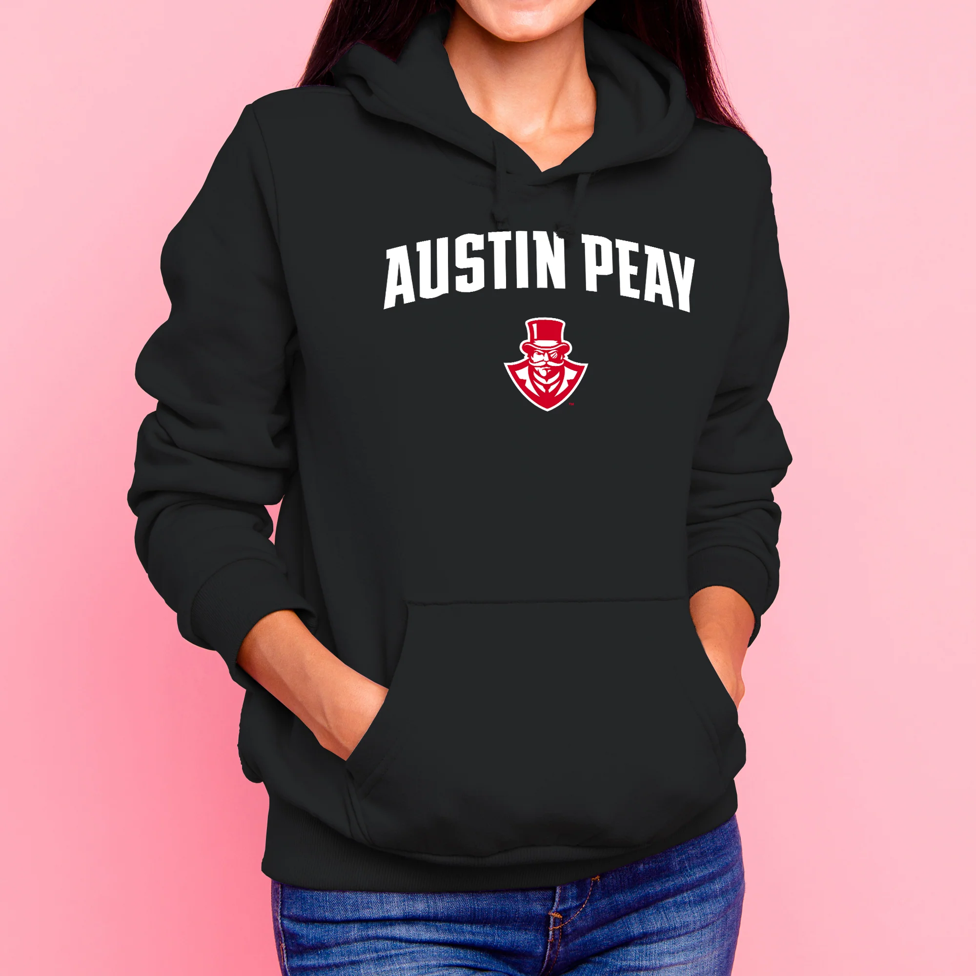 Austin Peay State University Governors Arch Logo Cotton Hoodie - Black - Image 4