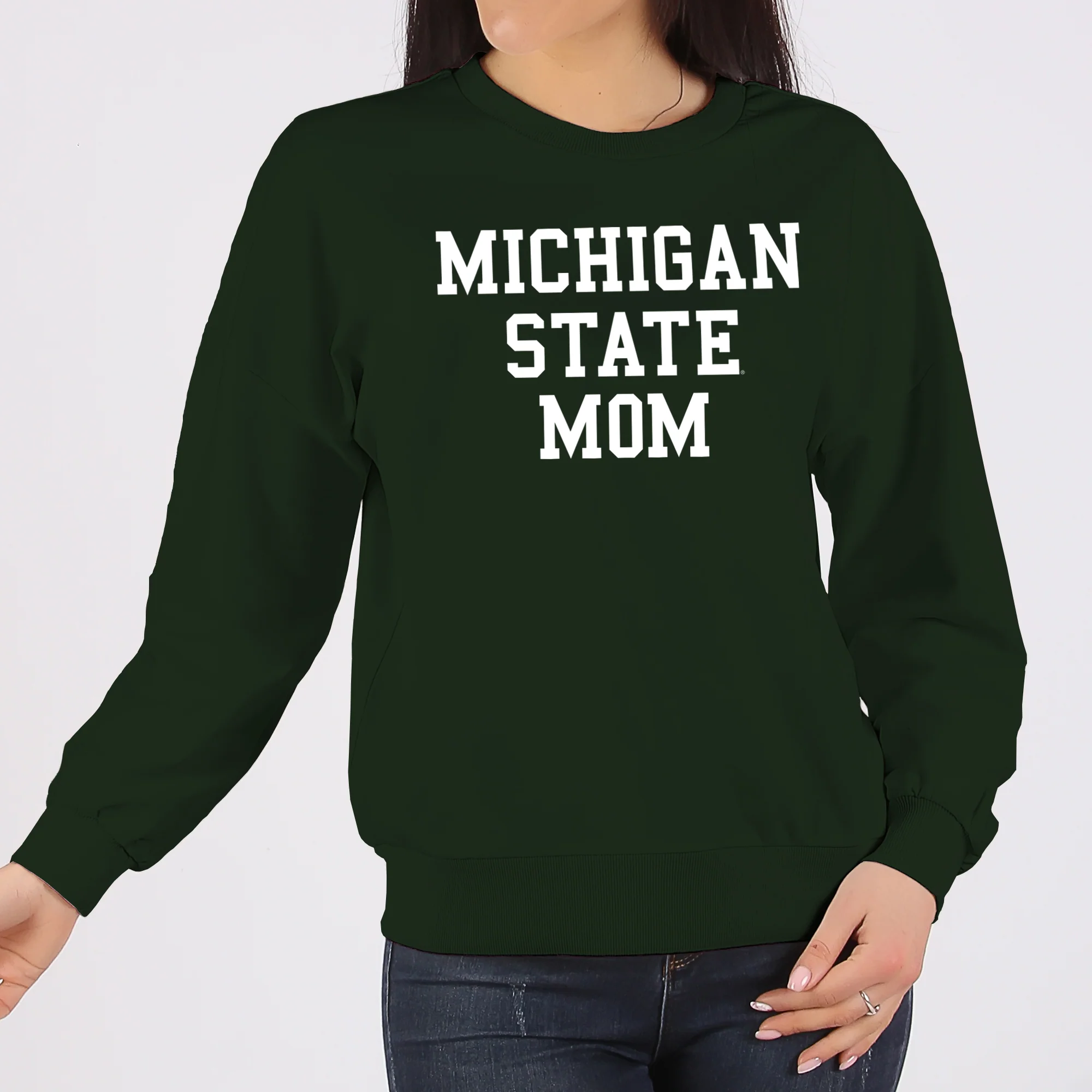 Michigan State Spartans Basic Block Mom Crewneck Sweatshirt - Forest - Image 3