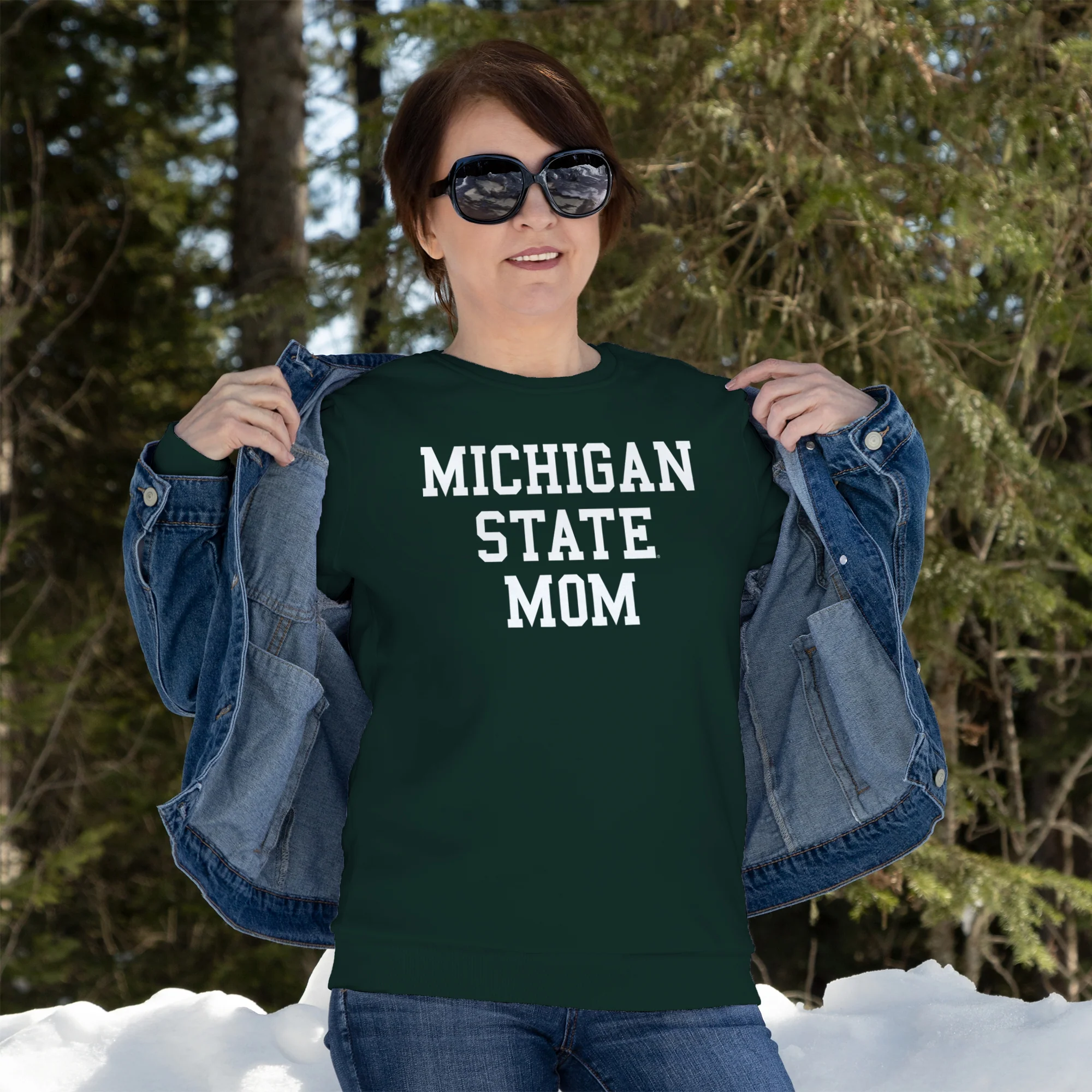 Michigan State Spartans Basic Block Mom Crewneck Sweatshirt - Forest - Image 4