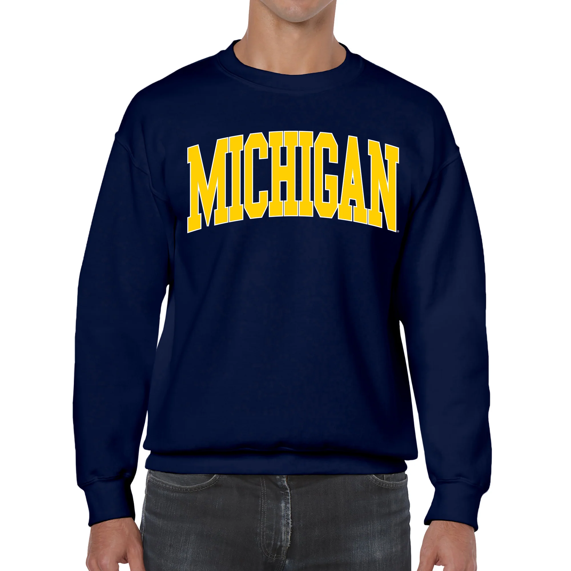 Michigan Wolverines Mega Arch Crewneck Sweatshirt - Navy - Image 3