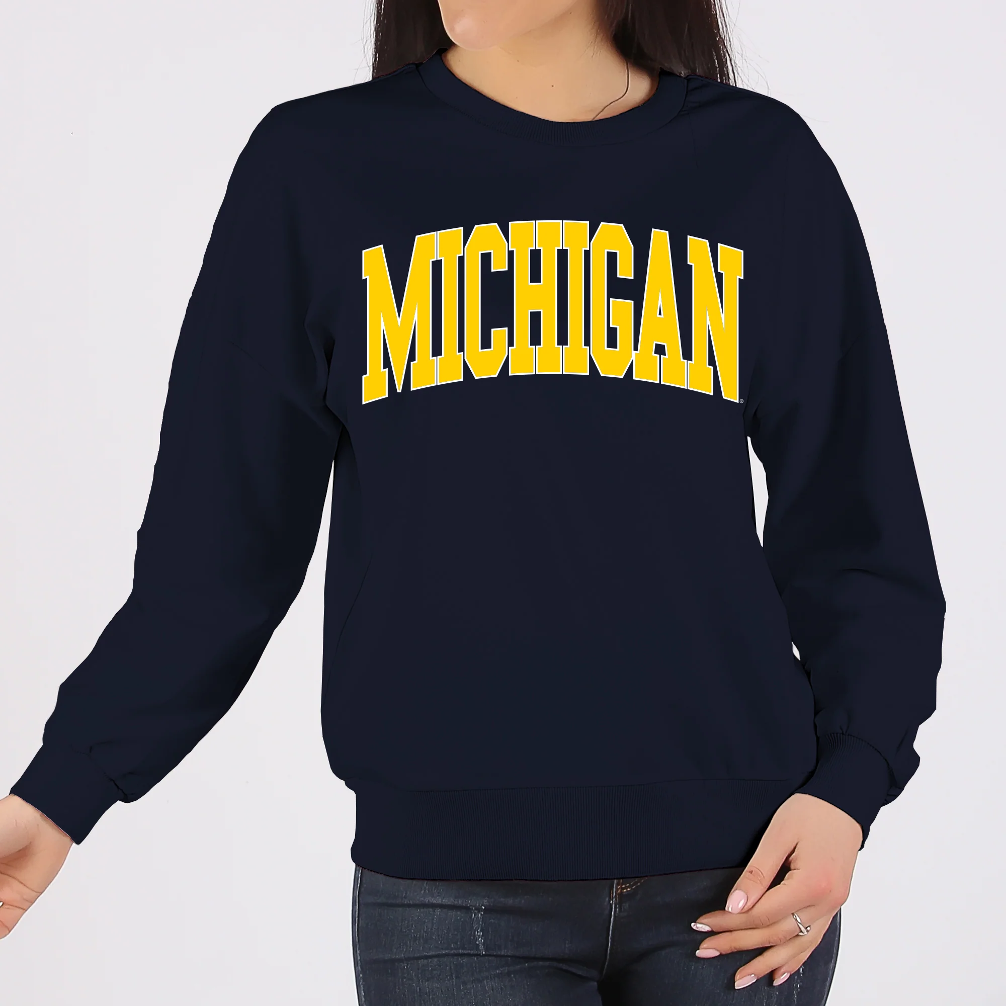 Michigan Wolverines Mega Arch Crewneck Sweatshirt - Navy - Image 4