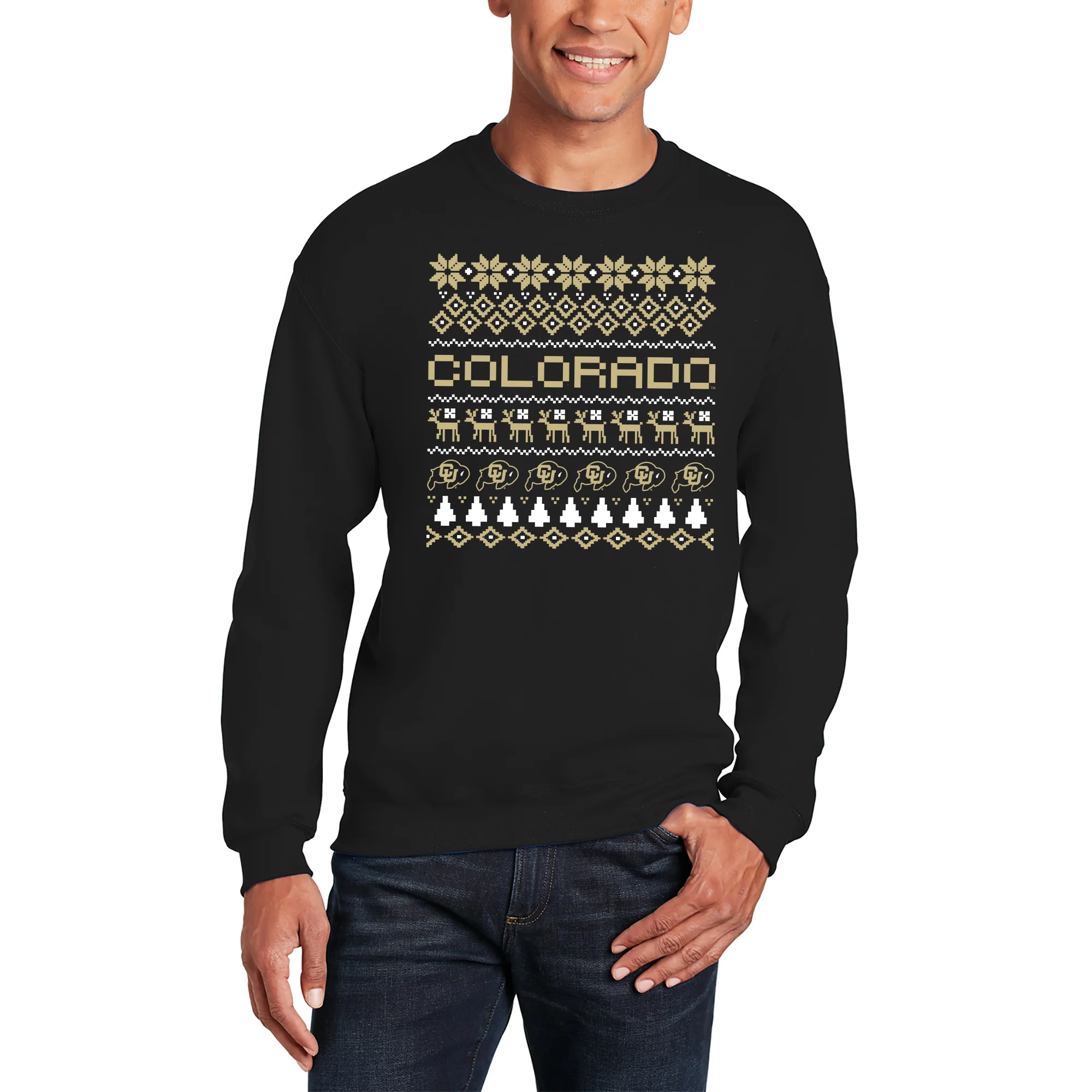 University of Colorado Buffaloes Holiday Ugly Sweater Crewneck Sweatshirt - Black - Image 4