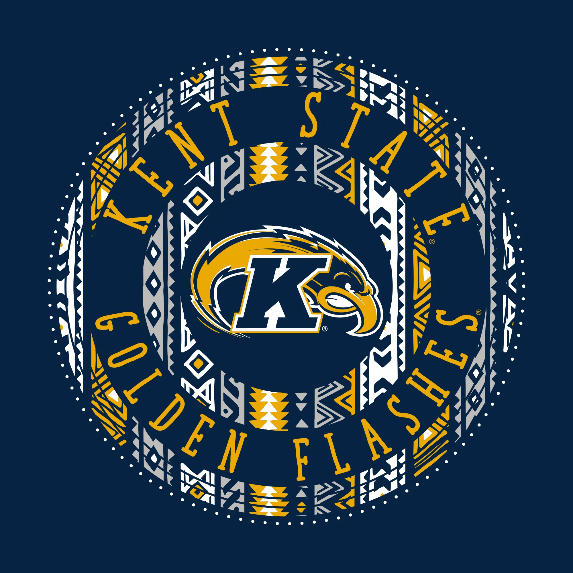 Kent State University Golden Flashes Aztec Pattern Heavy Cotton Long Sleeve T Shirt - Navy - Image 4