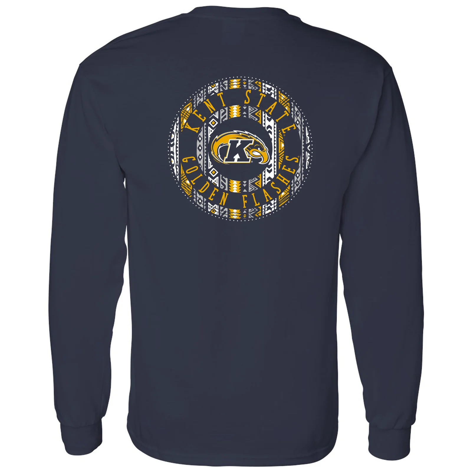Kent State University Golden Flashes Aztec Pattern Heavy Cotton Long Sleeve T Shirt - Navy - Image 5