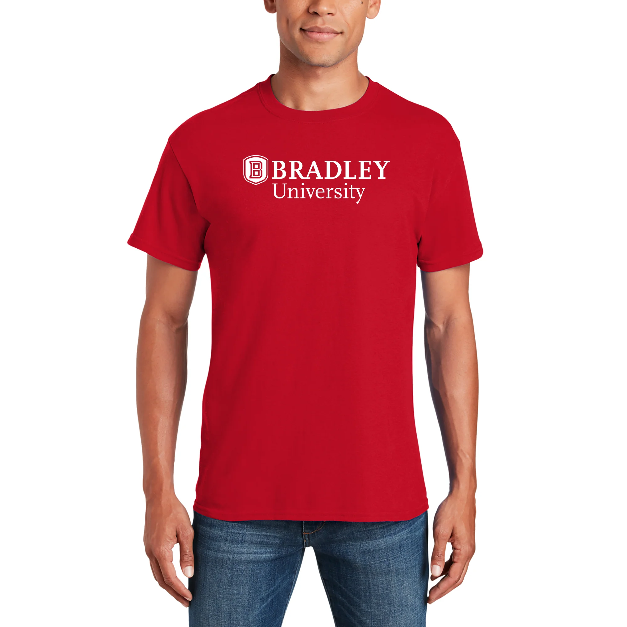 Bradley University Braves Basic Block Cotton Short Sleeve T Shirt - Red - Image 3