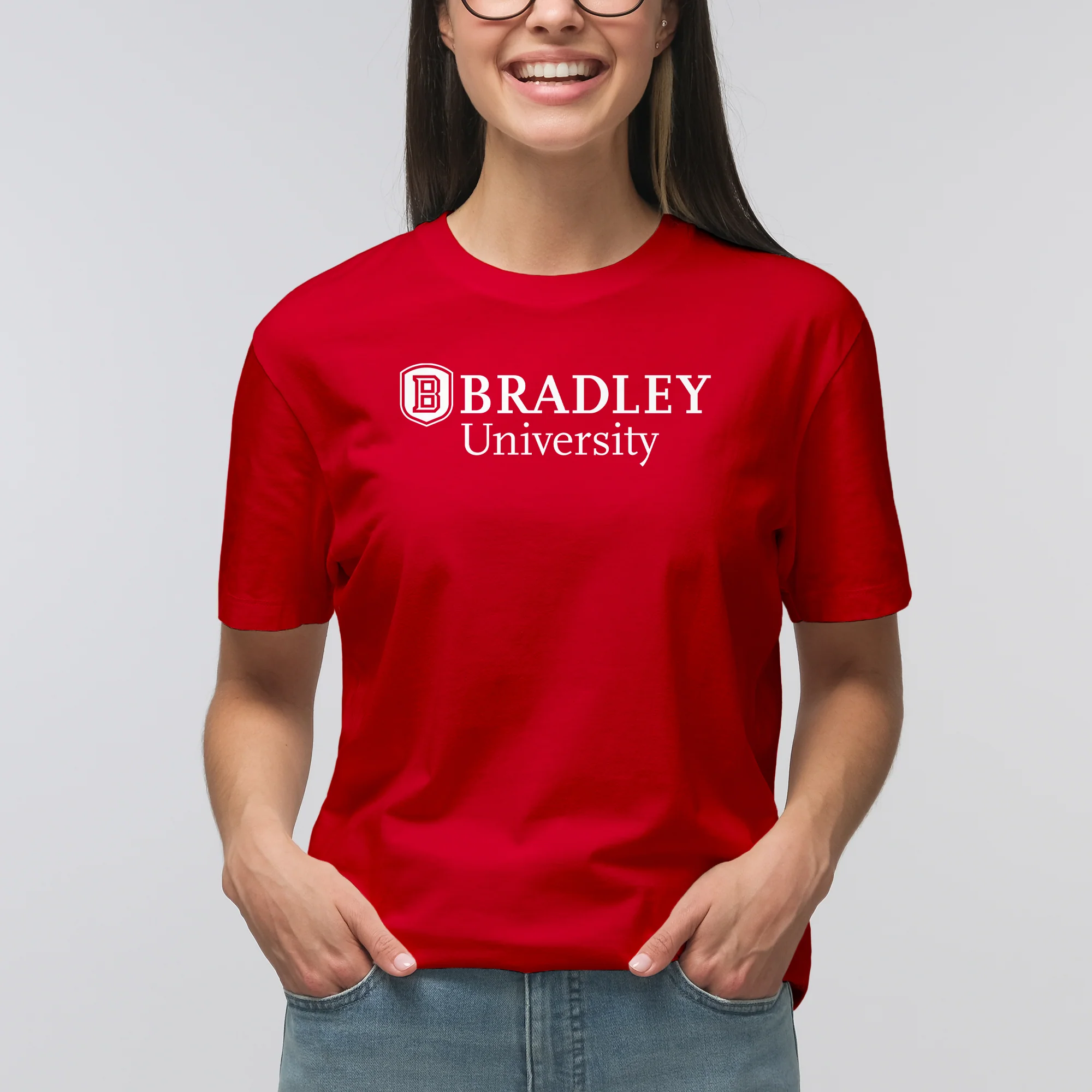 Bradley University Braves Basic Block Cotton Short Sleeve T Shirt - Red - Image 4