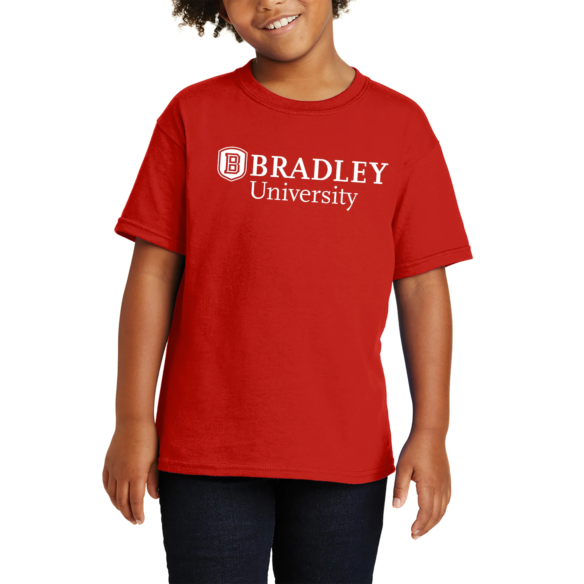 Bradley University Braves Basic Block Cotton Short Sleeve Youth T Shirt - Red - Image 4