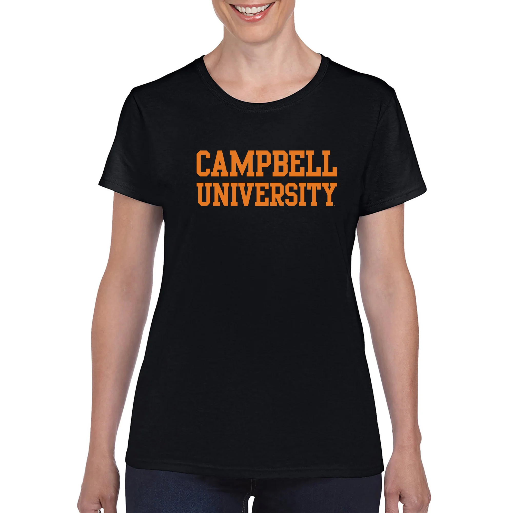 Campbell University Fighting Camels Basic Block Cotton Women's Short Sleeve T-Shirt - Black - Image 3