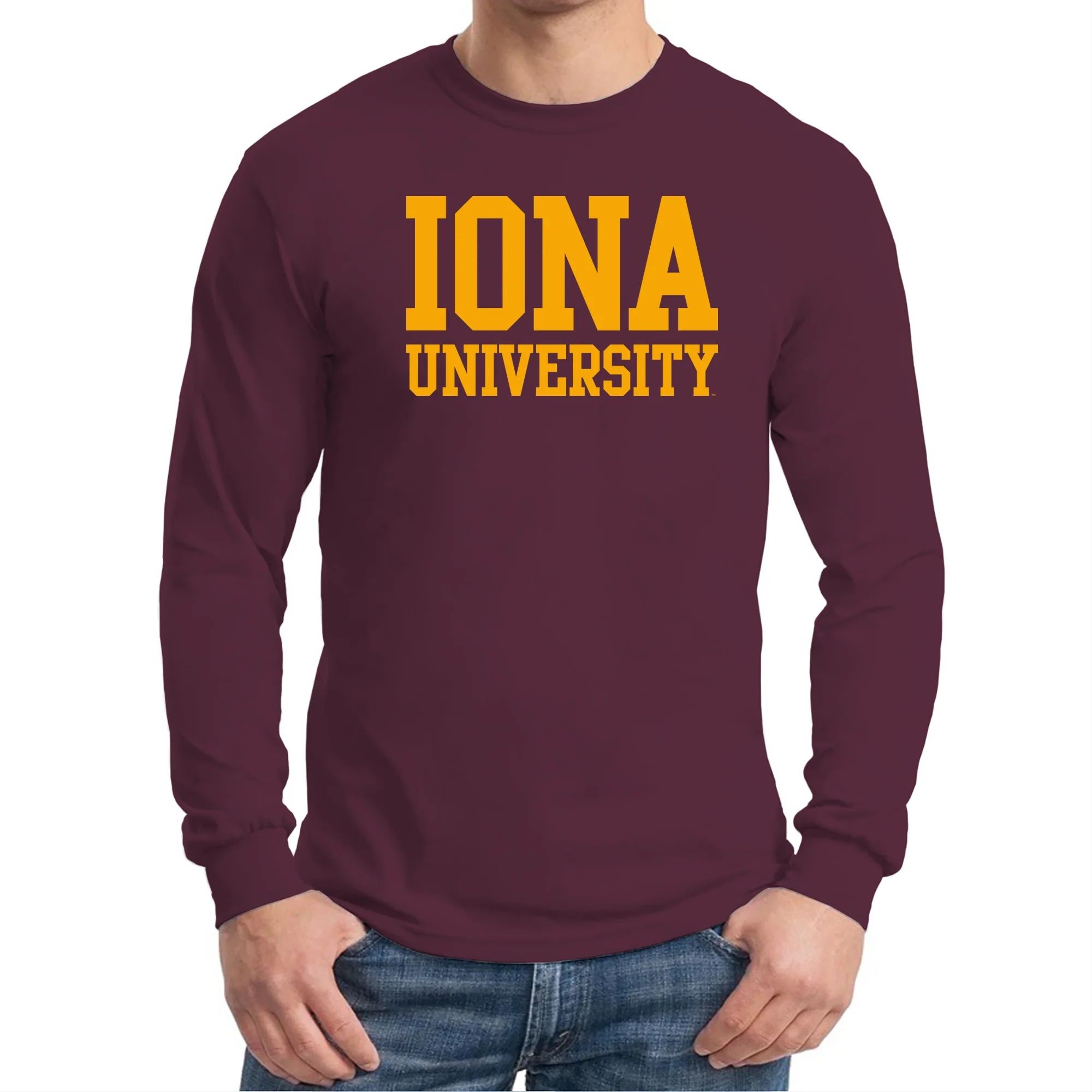 Iona University Gaels Basic Block Cotton Long Sleeve T Shirt - Maroon - Image 3