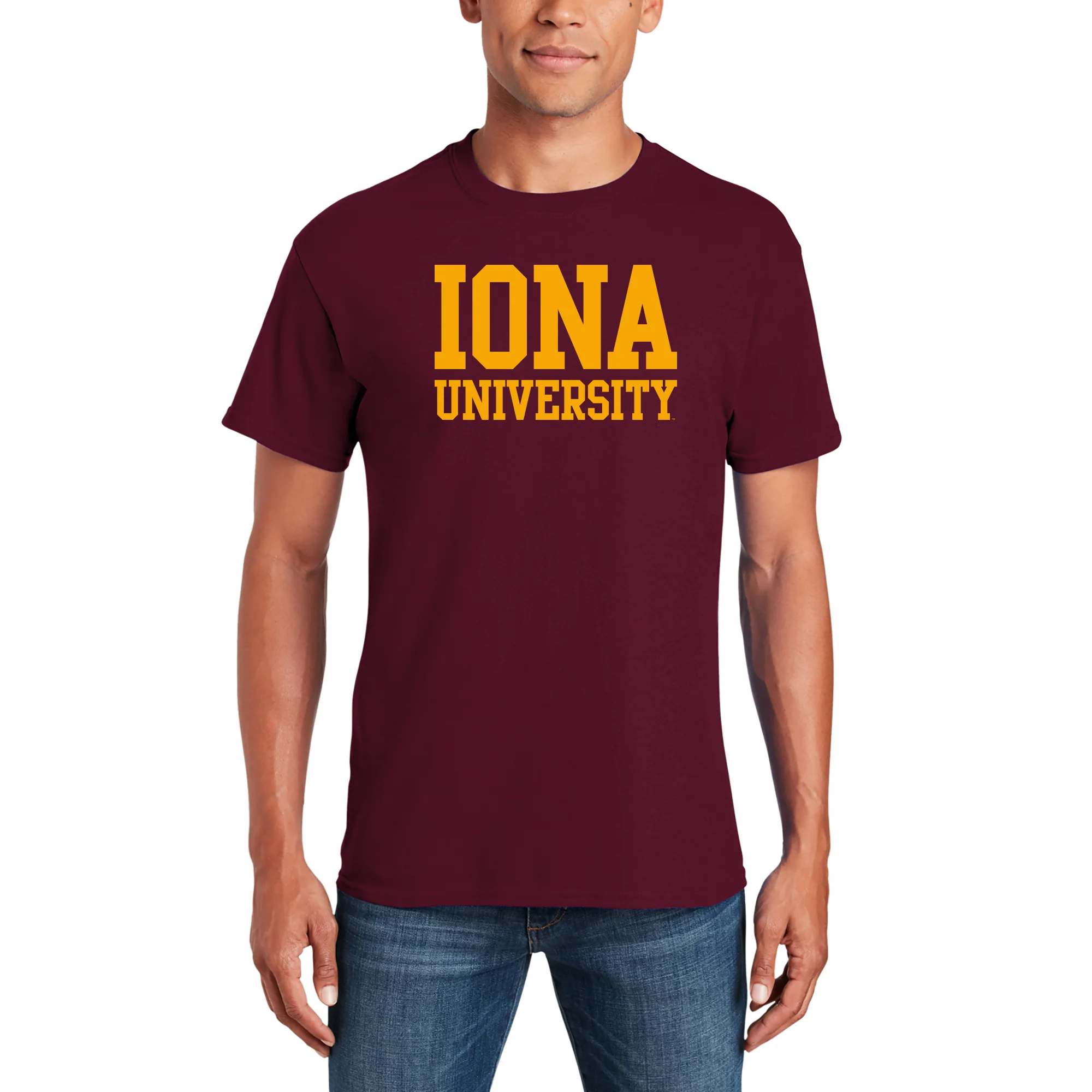 Iona University Gaels Basic Block Cotton Short Sleeve T Shirt - Maroon - Image 3