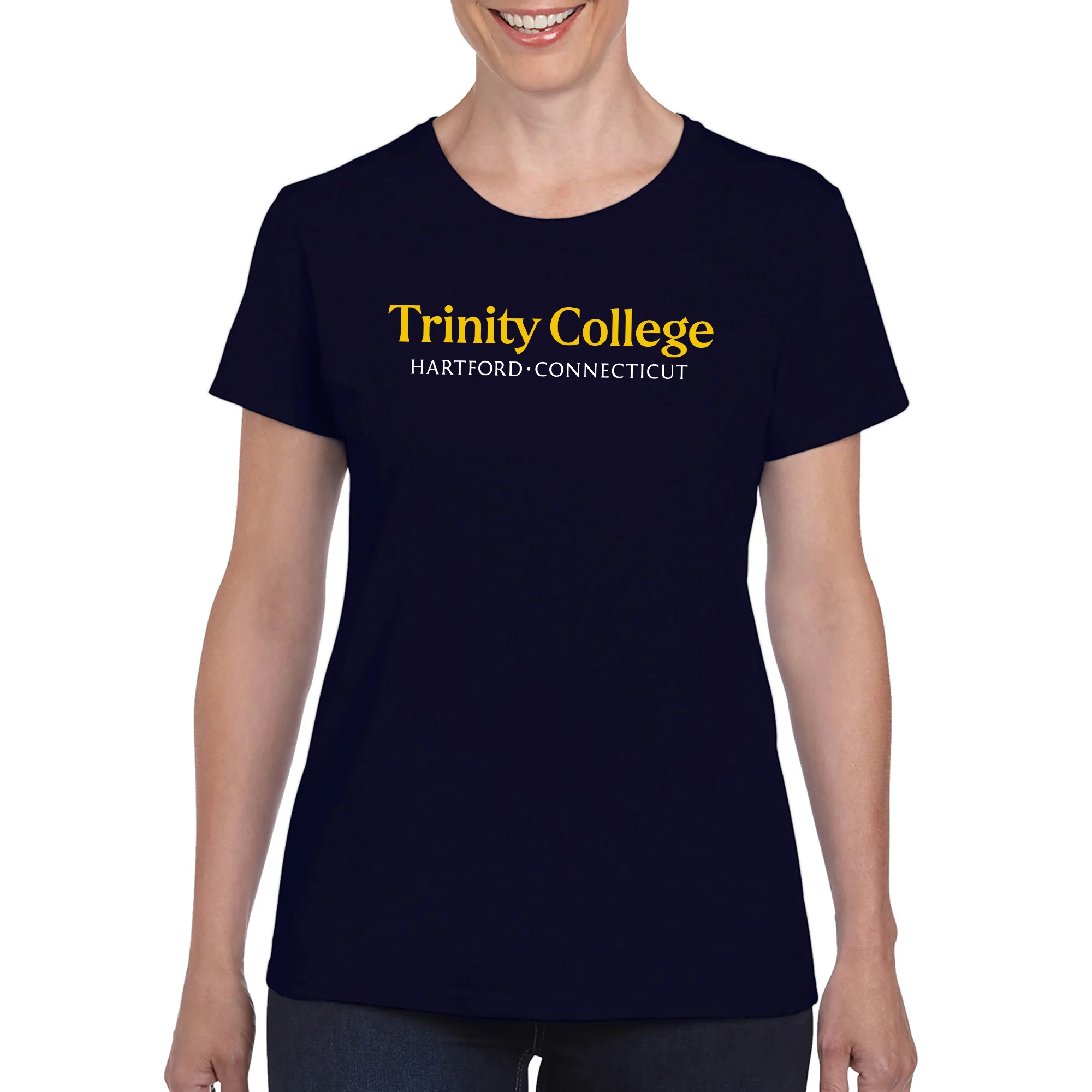 Trinity College Bantams Basic Block Cotton Womens Short Sleeve T Shirt - Navy - Image 3