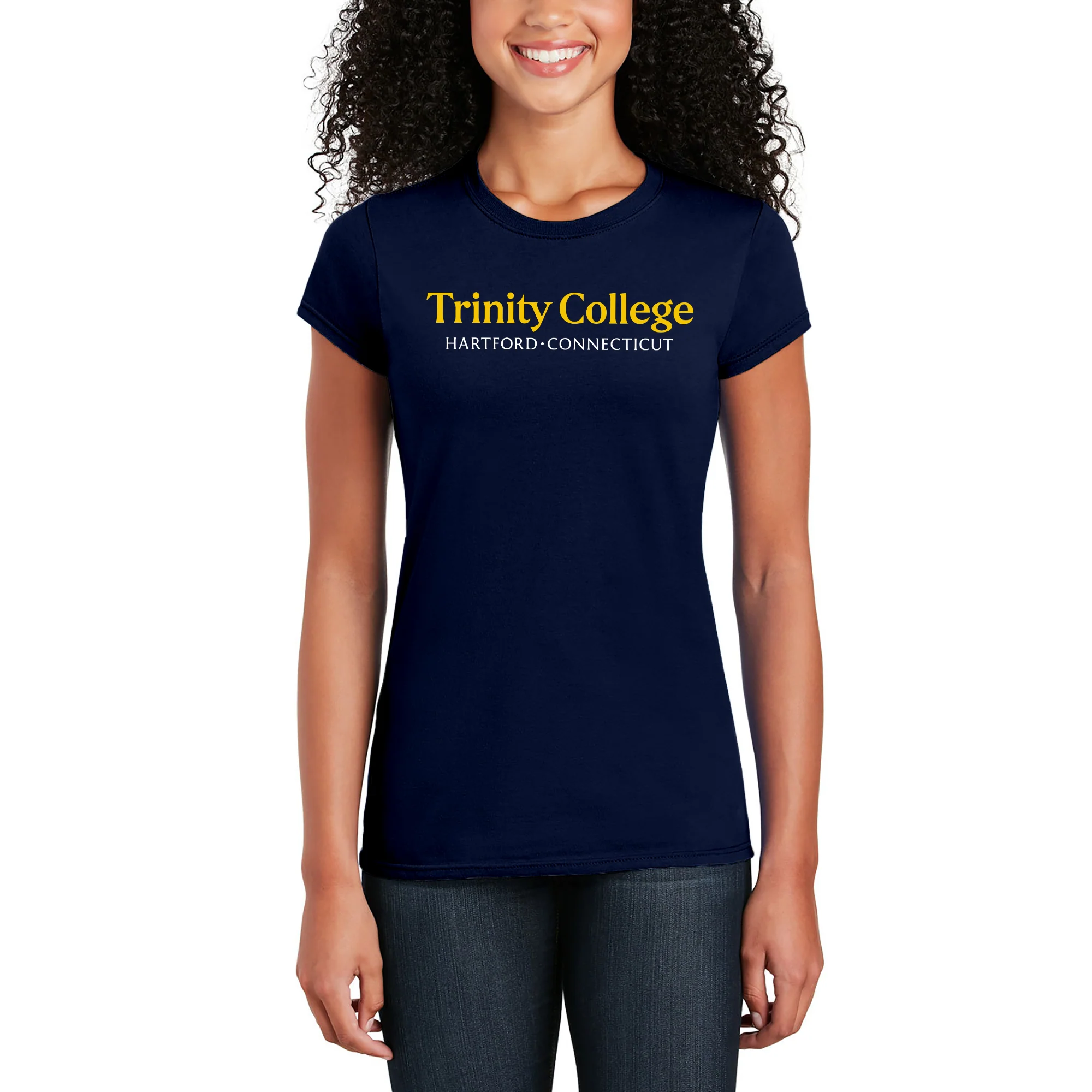 Trinity College Bantams Basic Block Cotton Womens Short Sleeve T Shirt - Navy - Image 4